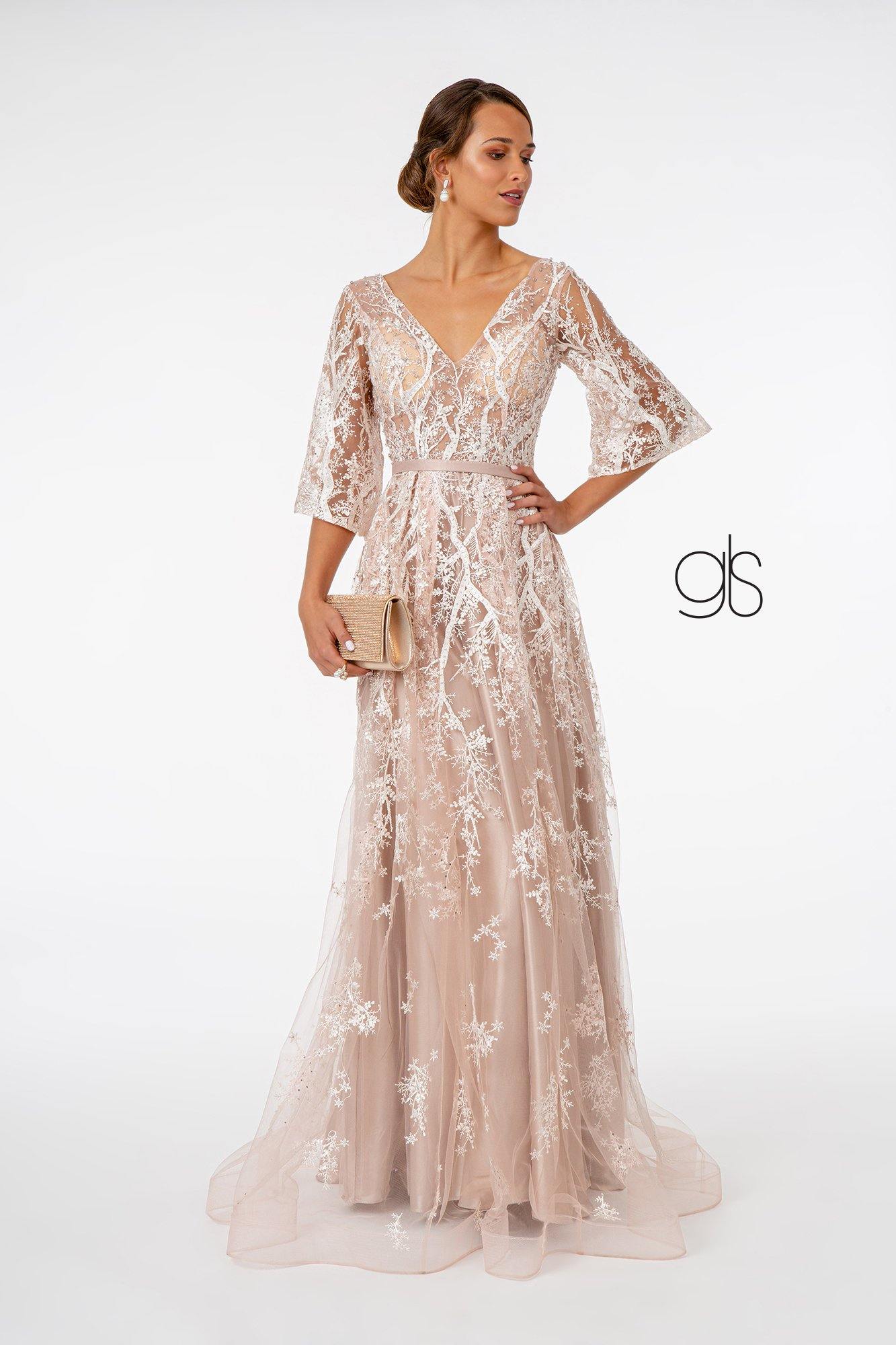 Embroidered Mesh A-Line Prom Dress