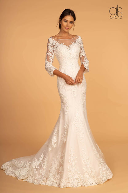 Embroidered Mesh Mermaid Long Wedding Gown - The Dress Outlet Elizabeth K