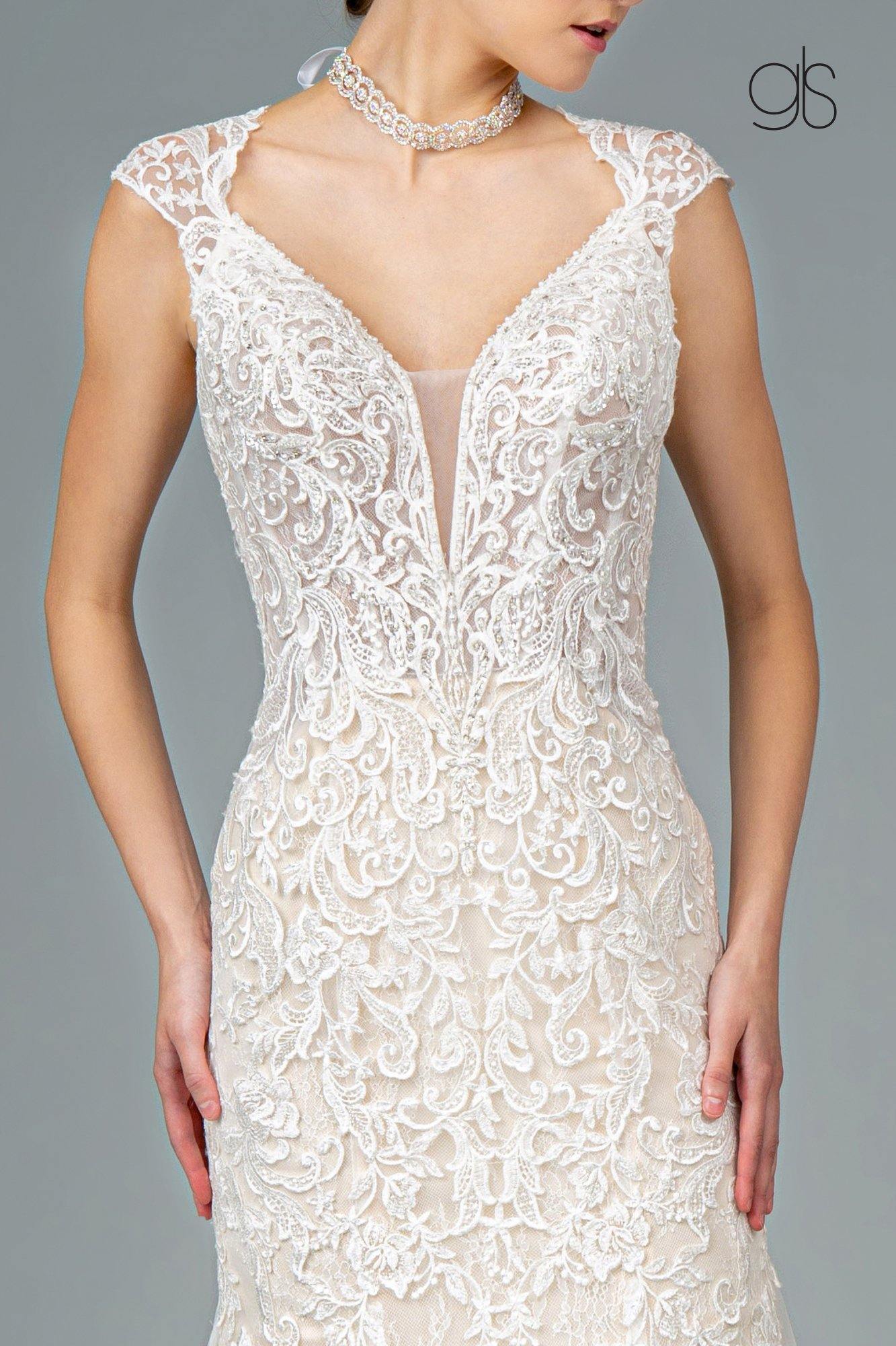 Embroidered Mesh Mermaid Long Wedding Gown
