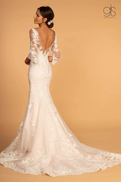 Embroidered Mesh Mermaid Long Wedding Gown - The Dress Outlet Elizabeth K