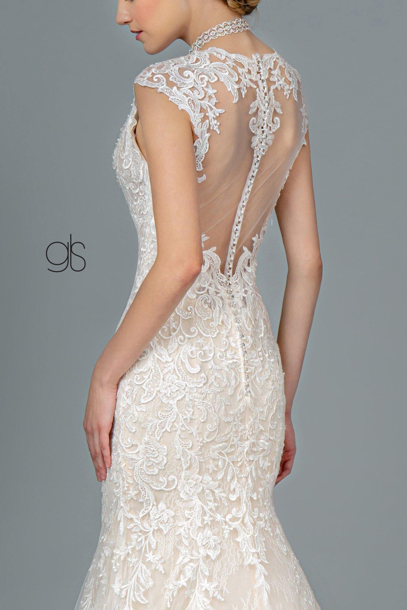 Embroidered Mesh Mermaid Long Wedding Gown