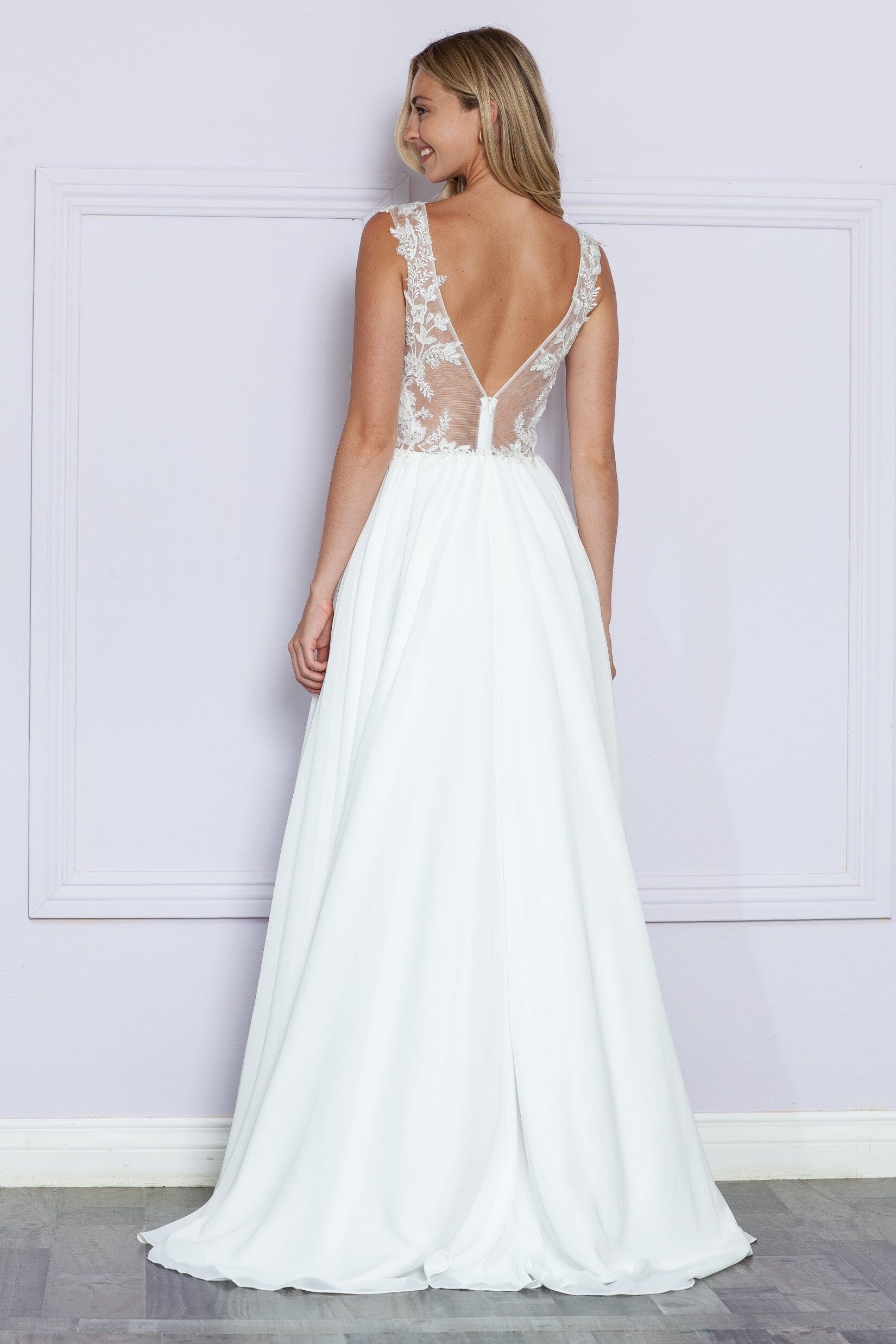 Off White Sweetheart Floor Length Chiffon Wedding Dress with Side Slit Poly USA 9376