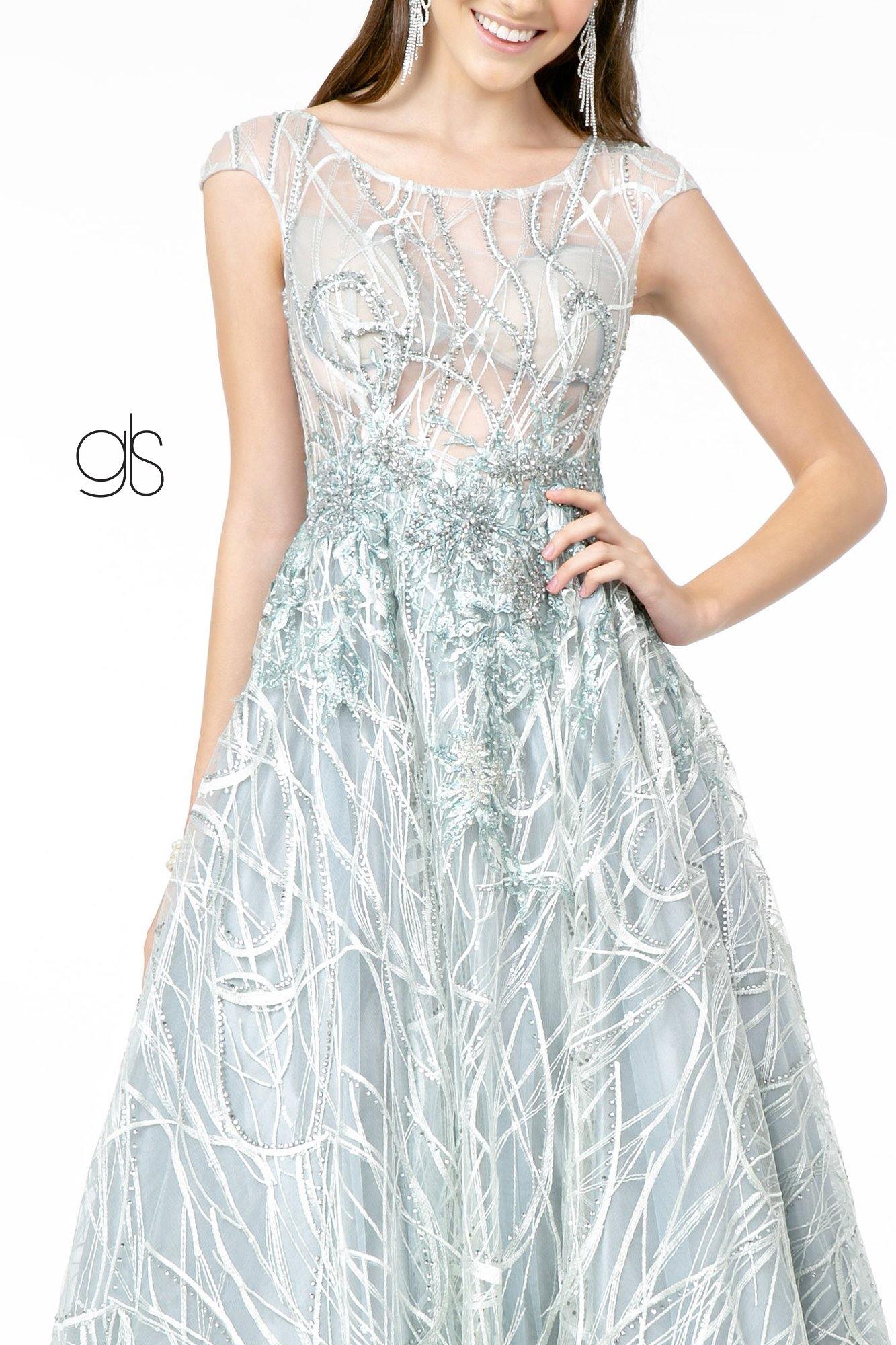 Embroidered Sheer Top Sleeveless Mesh Long Dress