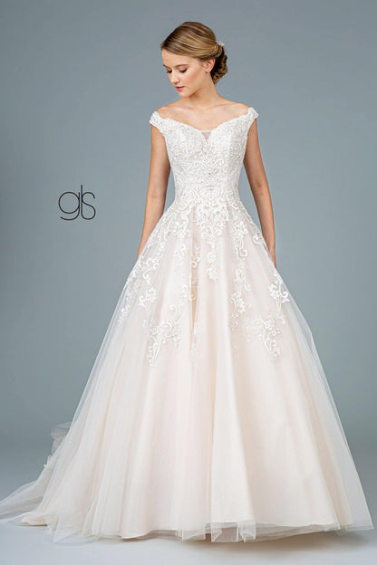 Embroidery Embellished Mesh A-Line Wedding Gown - The Dress Outlet Elizabeth K