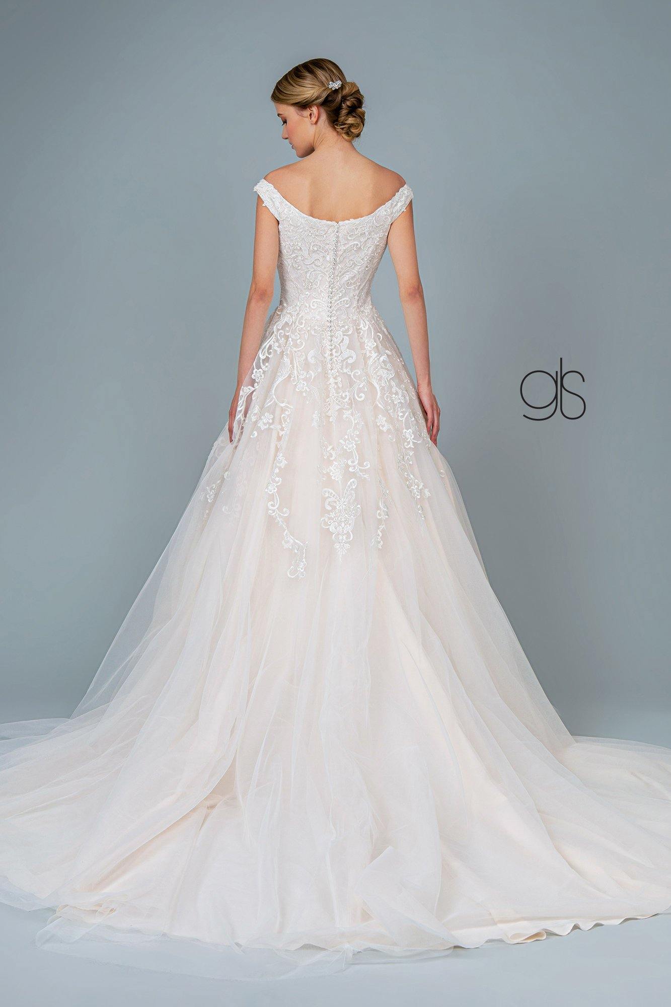 Embroidery Embellished Mesh A-Line Wedding Gown - The Dress Outlet Elizabeth K