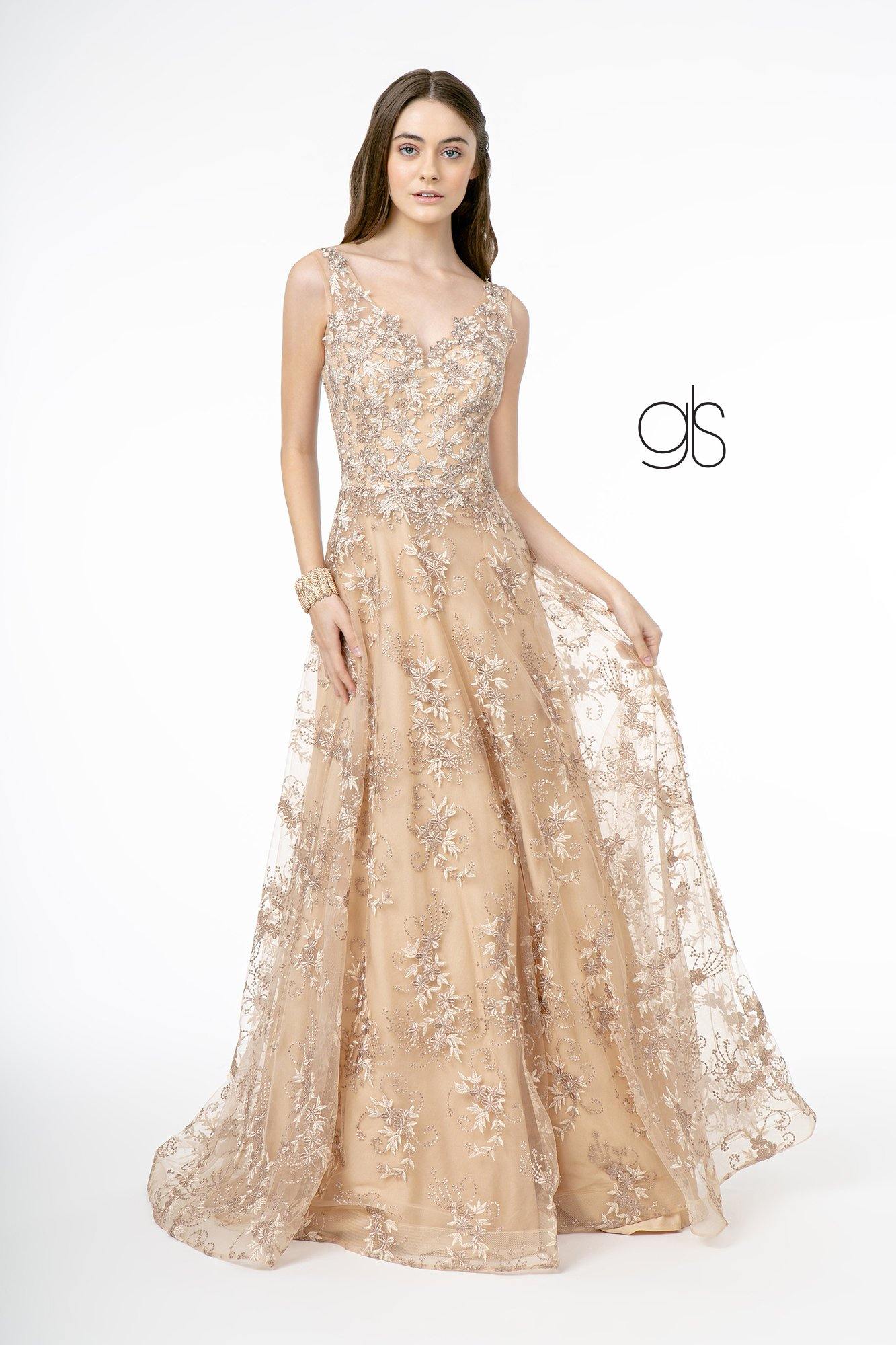 Embroidery Embellished Prom Long A-Line Dress