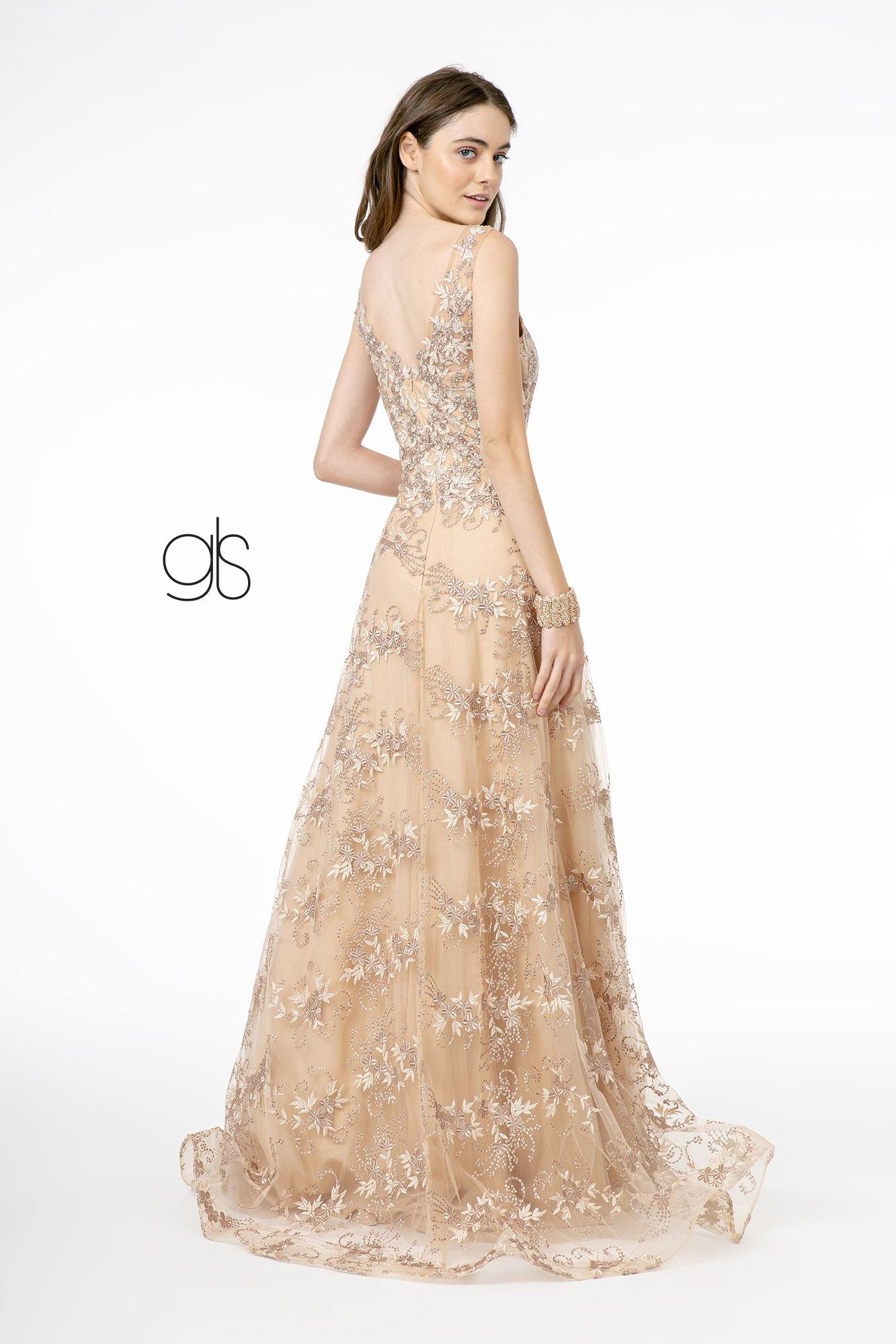 Embroidery Embellished Prom Long A-Line Dress
