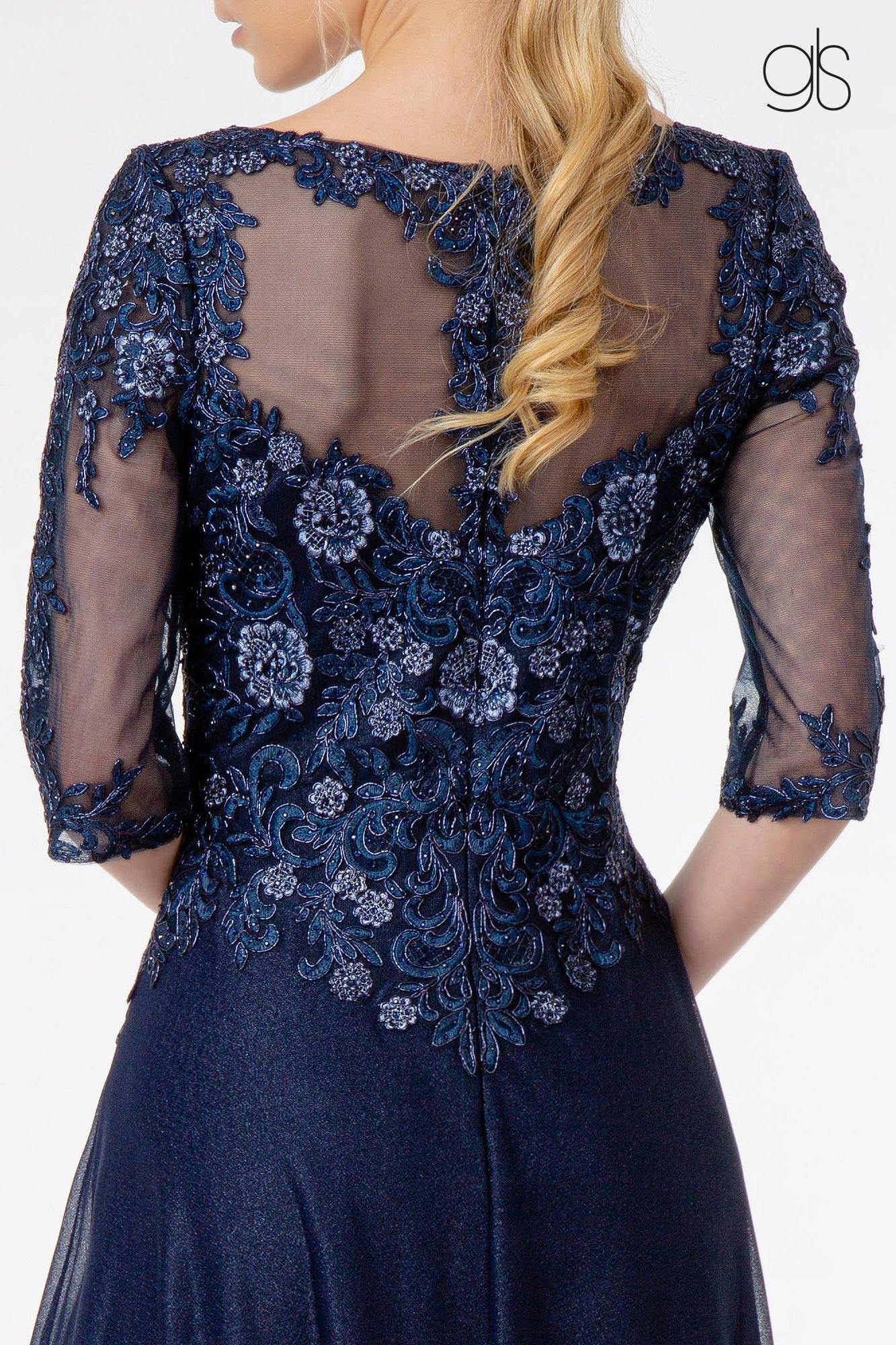 Embroidery Embellished V-Neck Long Formal Dress | The Dress Outlet Embroidery Embellished V-Neck Long Formal Dress | The Dress Outlet