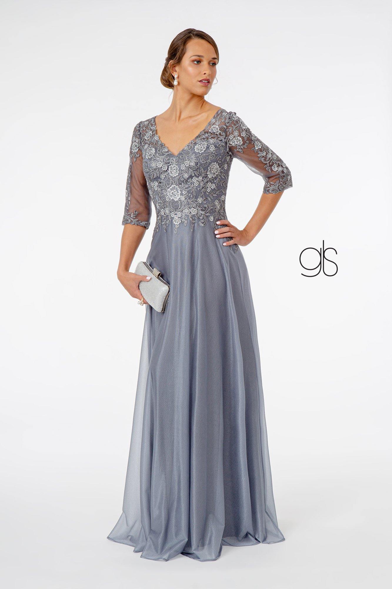 Embroidered Bodice V-Neck Formal Evening Dress 11067 main image 1