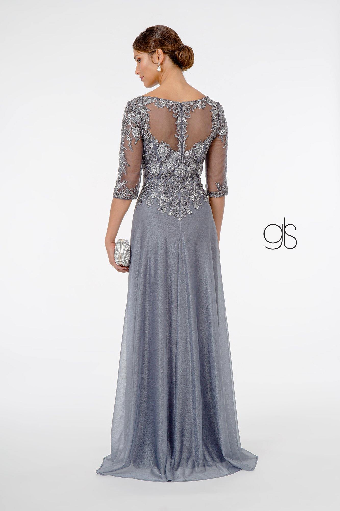 Embroidery Embellished V-Neck Long Formal Dress