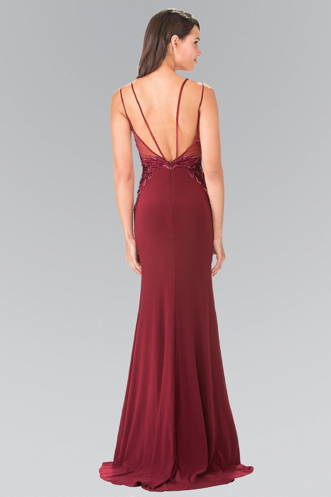 Embroidery Jersey Long Prom Dress with Side Slit