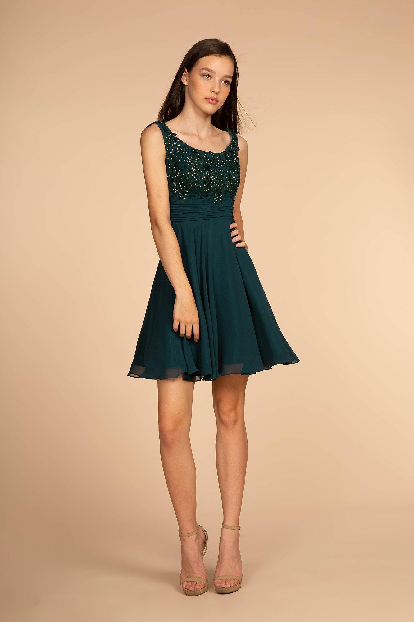 Embroiered Bodice Chiffon Short Dress - The Dress Outlet Elizabeth K
