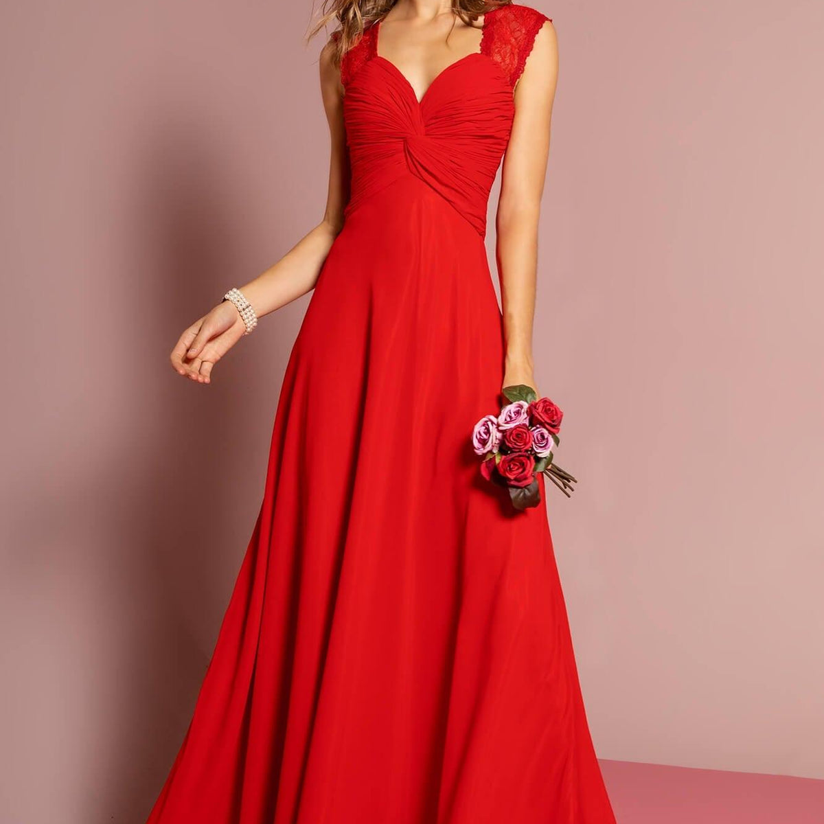 GLS Empire Waist Long Prom Dress - Red - XS