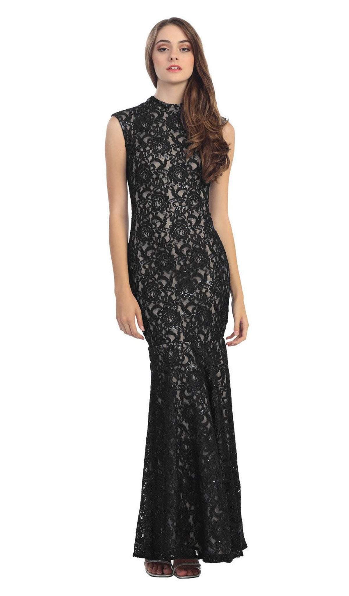 High-Neck Floor-Length Lace Formal Mermaid Eureka Fashion 2061
