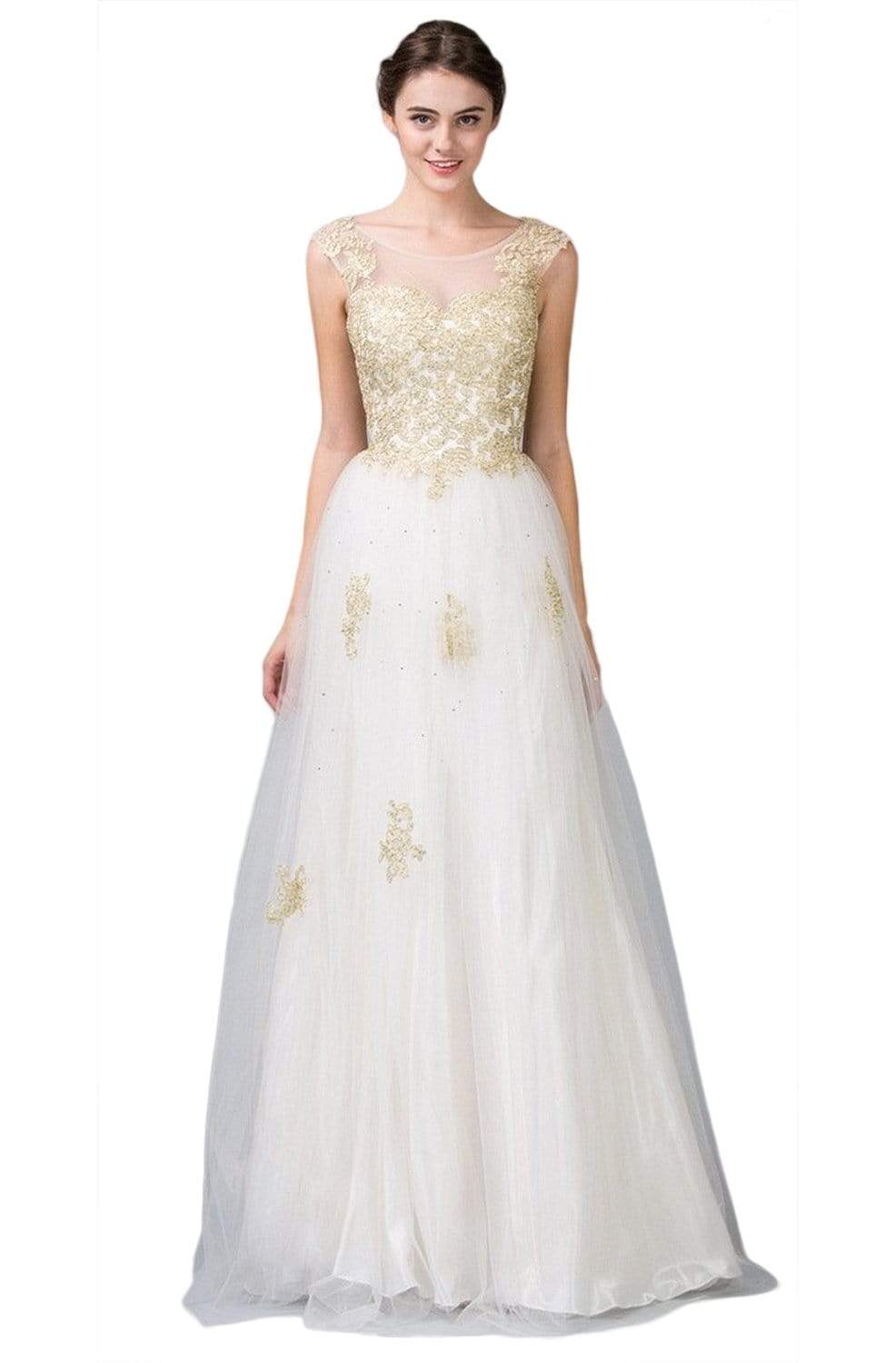 Illusion Floor-Length Tulle Wedding Dress A-Line Eureka Fashion 3033
