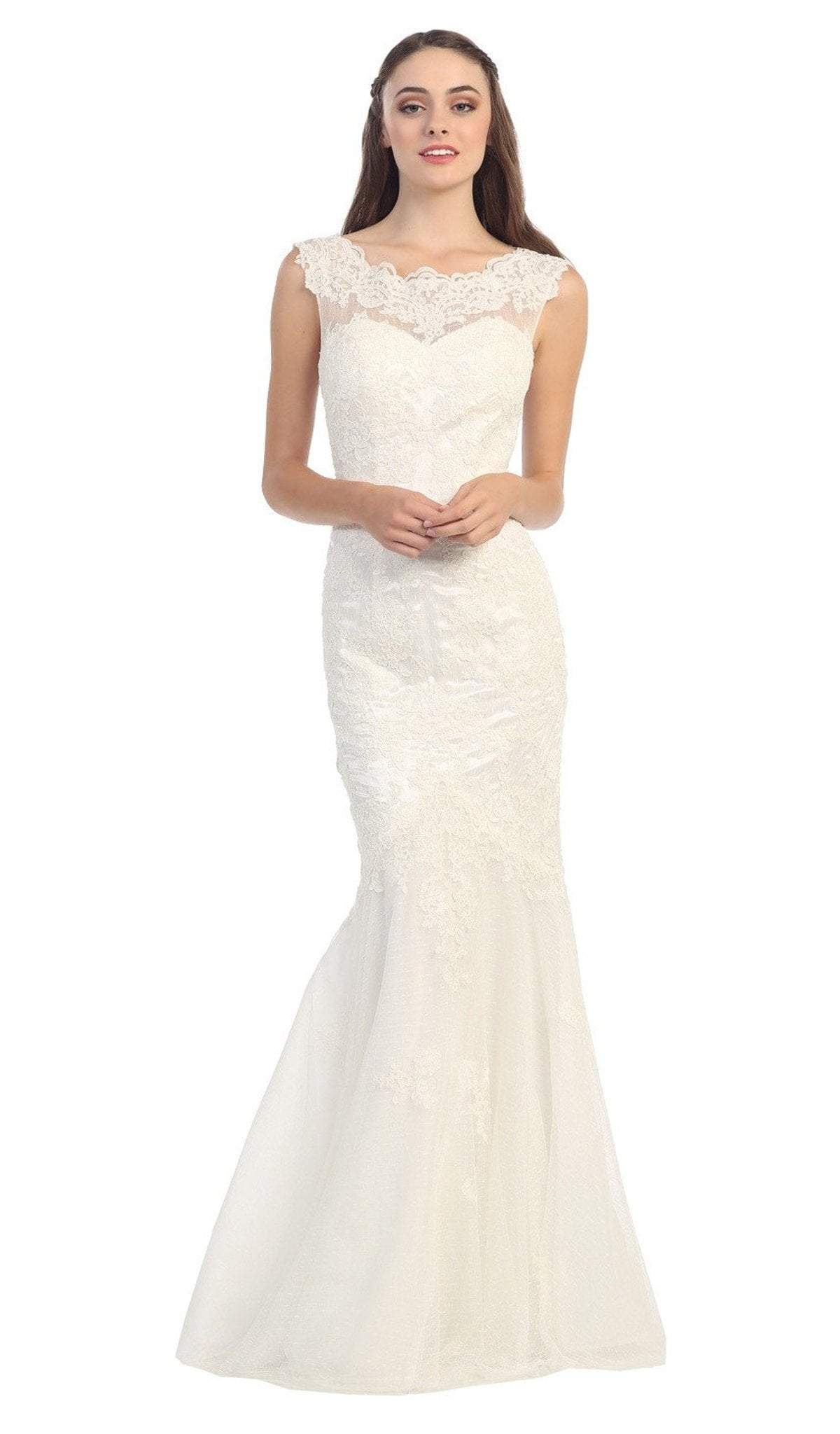 Bateau Floor-Length Lace Wedding Mermaid Dress Eureka Fashion 3510