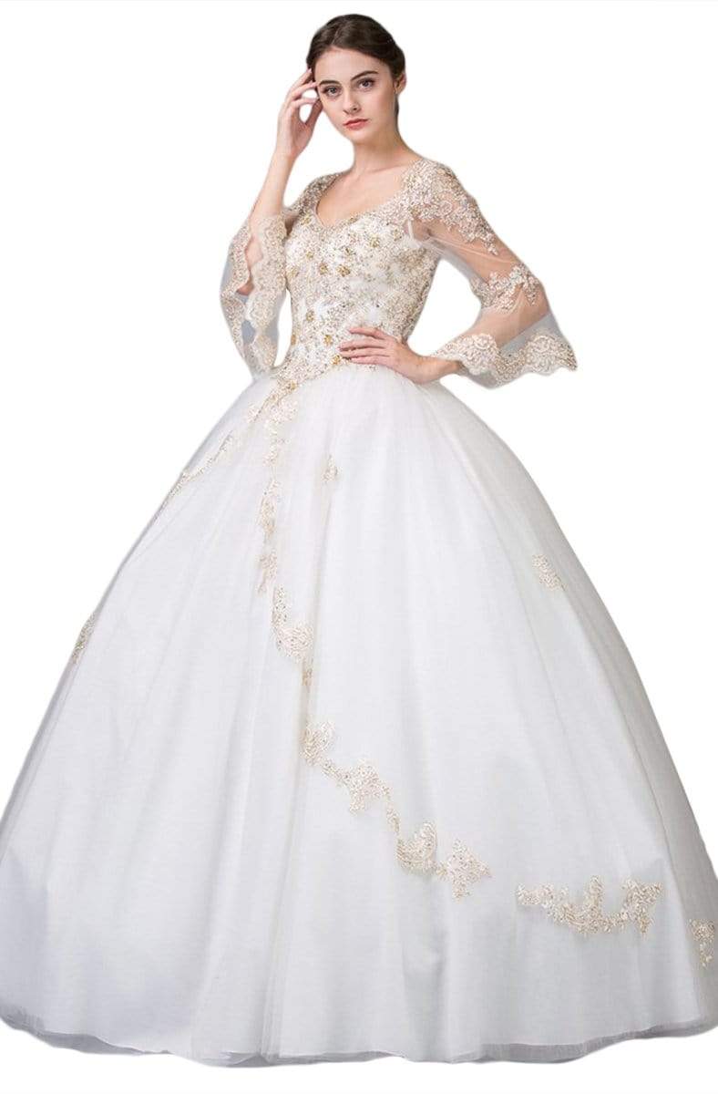 V-Neck Floor-Length Tulle Formal Ball Gown Eureka Fashion 4188