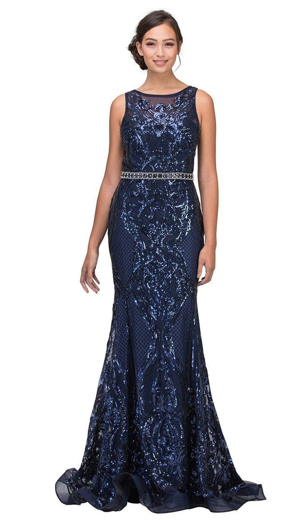 Bateau Floor-Length Sequin Mesh Formal Mermaid Dress with Sweep Train Eureka Fashion 7335