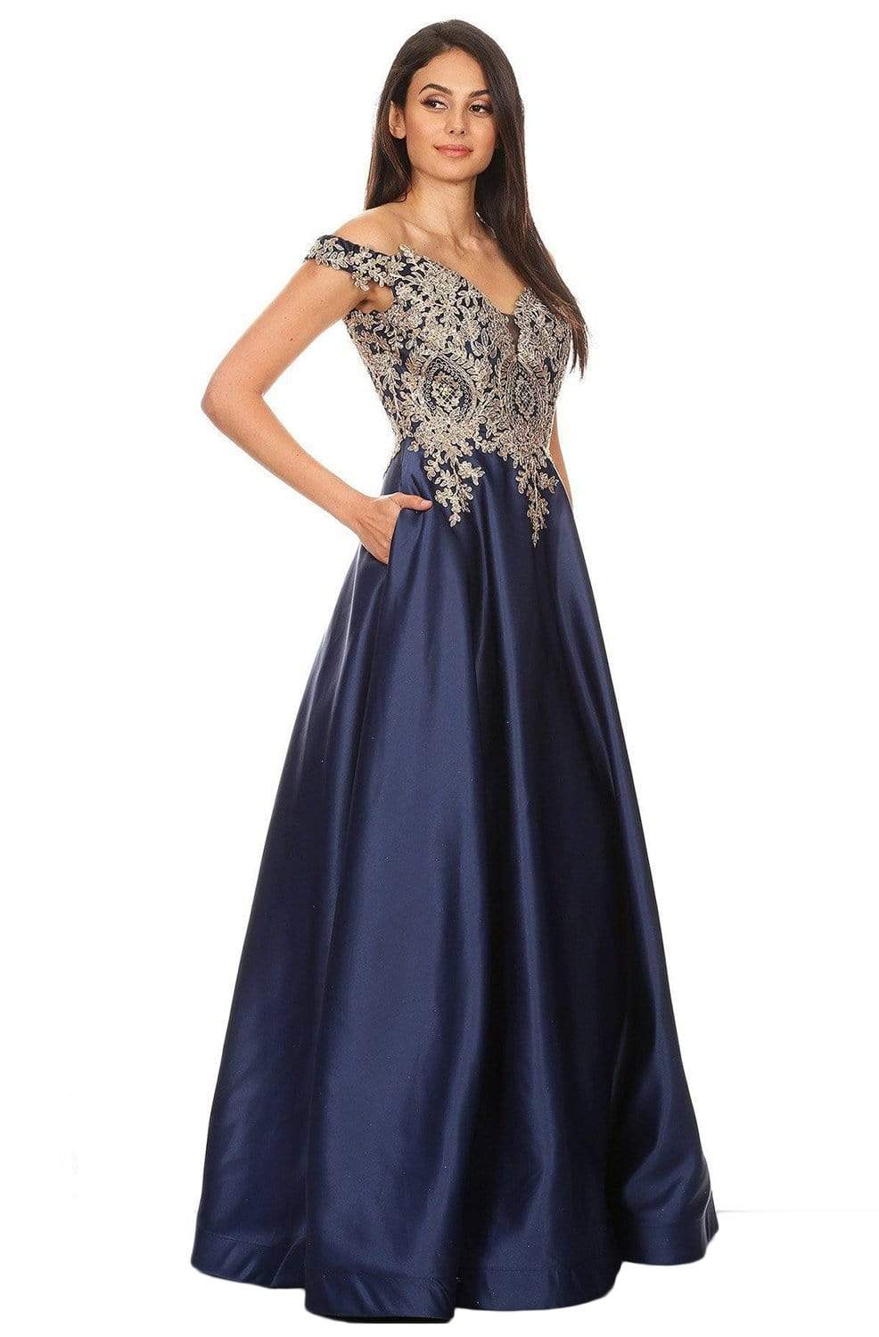 Off-the-Shoulder Floor-Length Satin Formal A-Line Eureka Fashion 9027