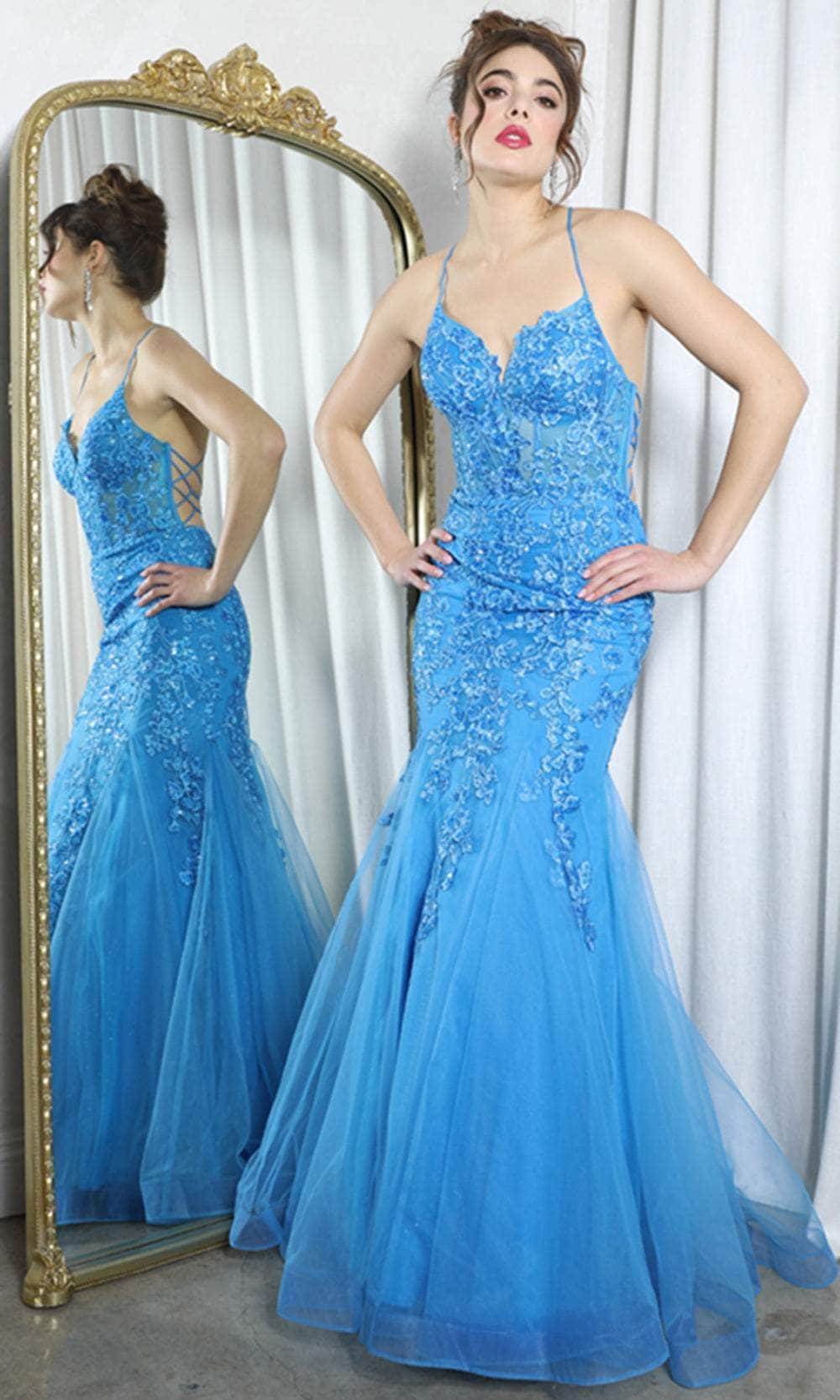 Prom Dresses Formal Floral Sequin Mermaid Prom Long Dress Eureka Fashion 9696 Blue
