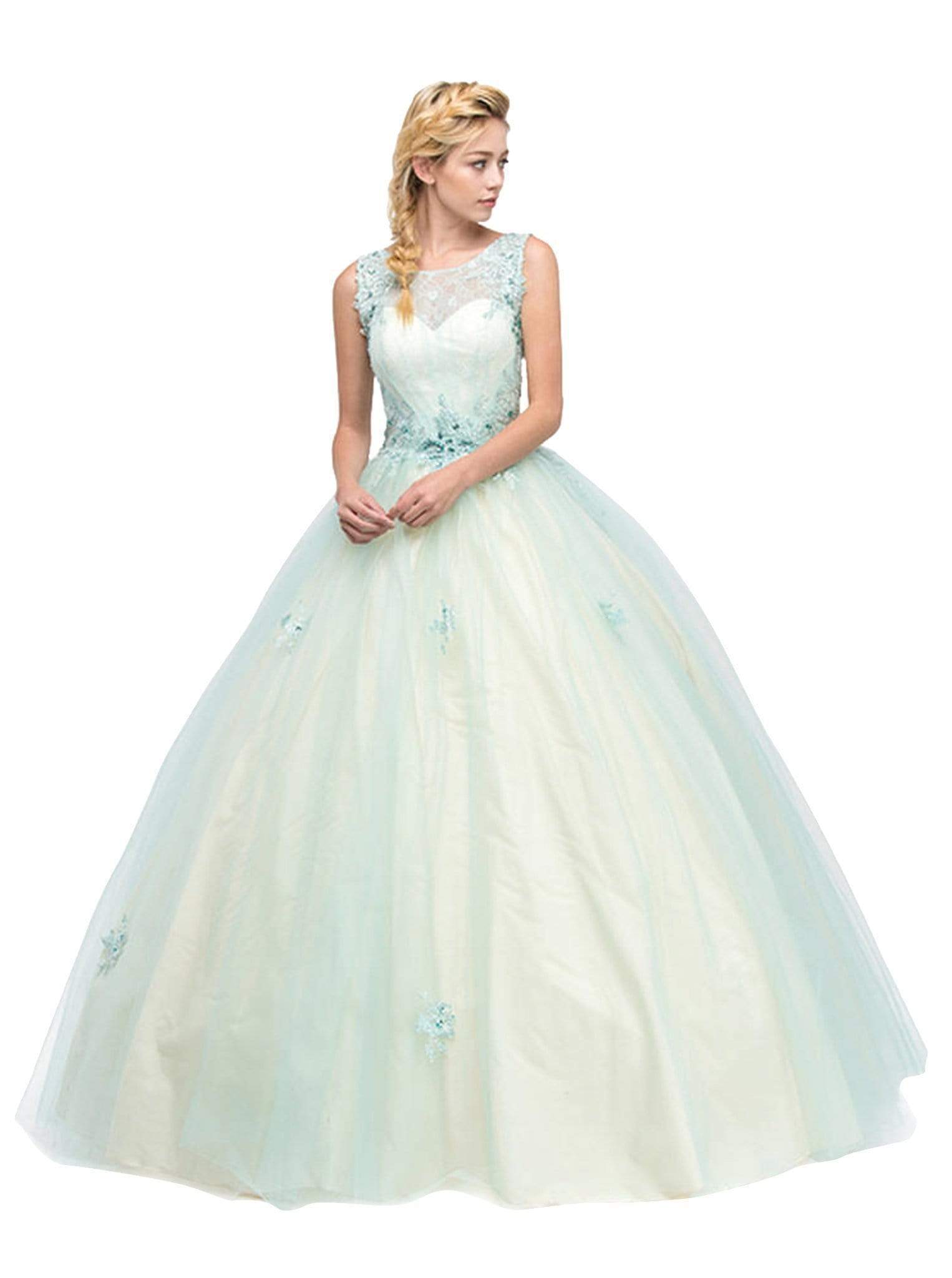 Illusion Floor-Length Tulle Formal Ball Gown Eureka Fashion 3070