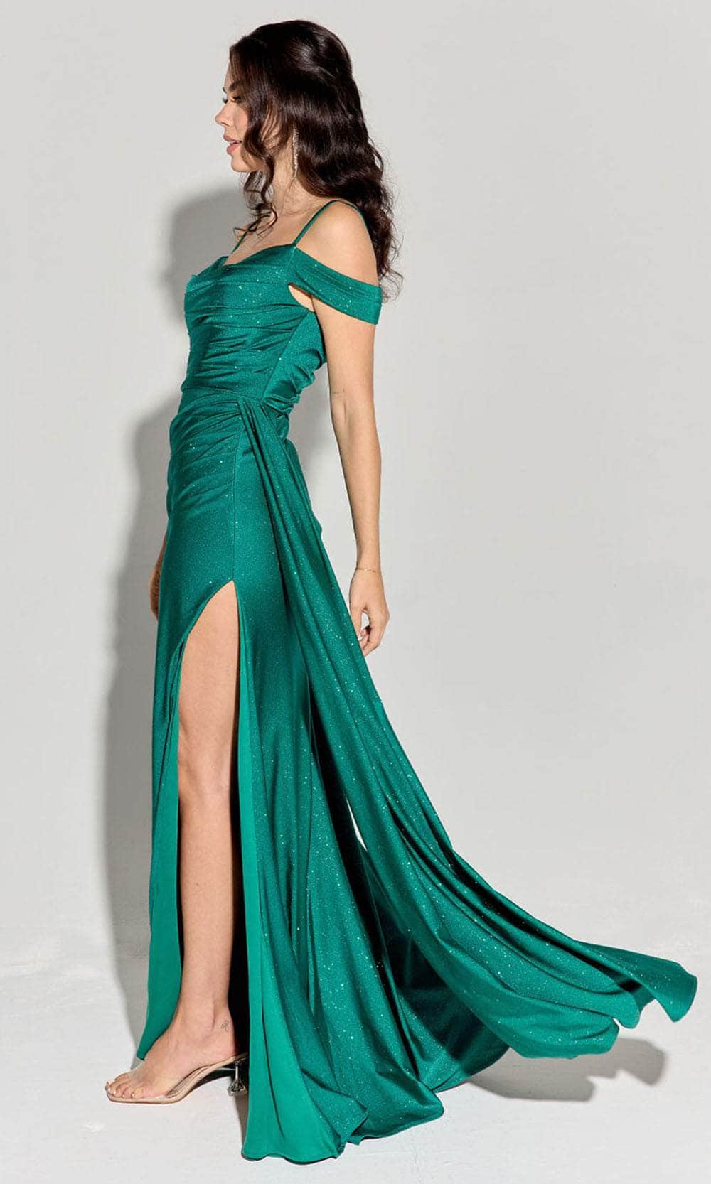 Prom Dresses Glitter Slit Long Formal Fitted Evening Prom Dress Eureka Fashion EK107 Emerald Green