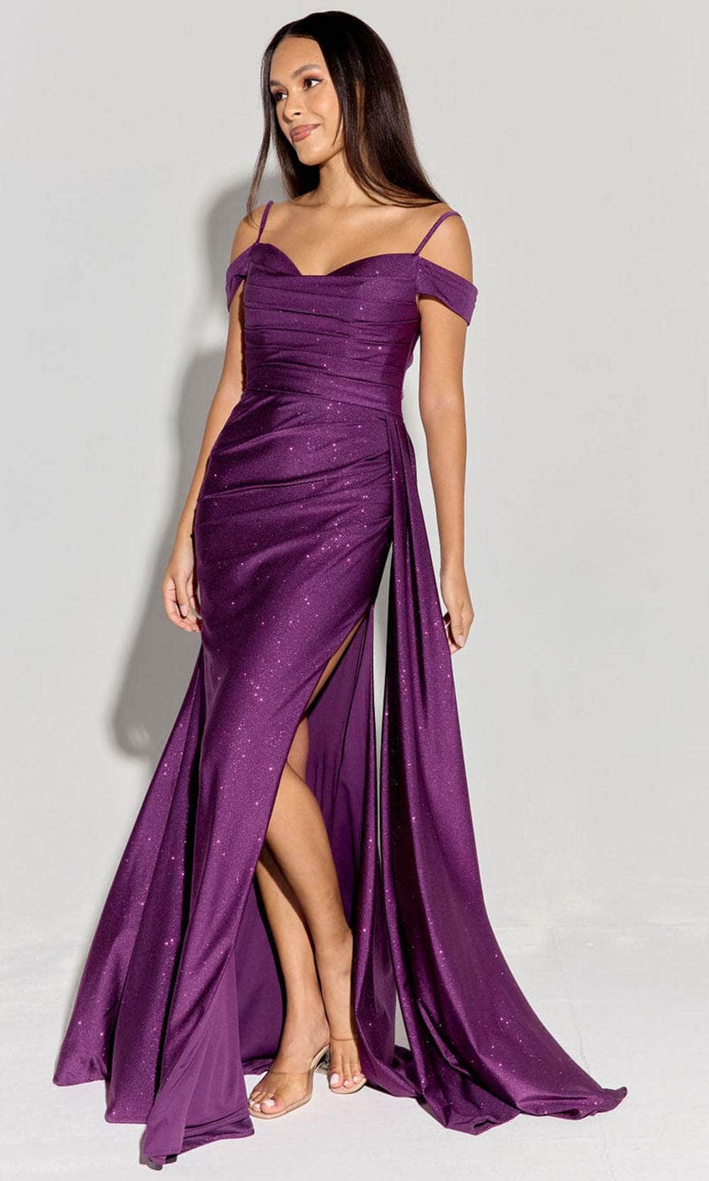 Prom Dresses Glitter Slit Long Formal Fitted Evening Prom Dress Eureka Fashion EK107 Plum