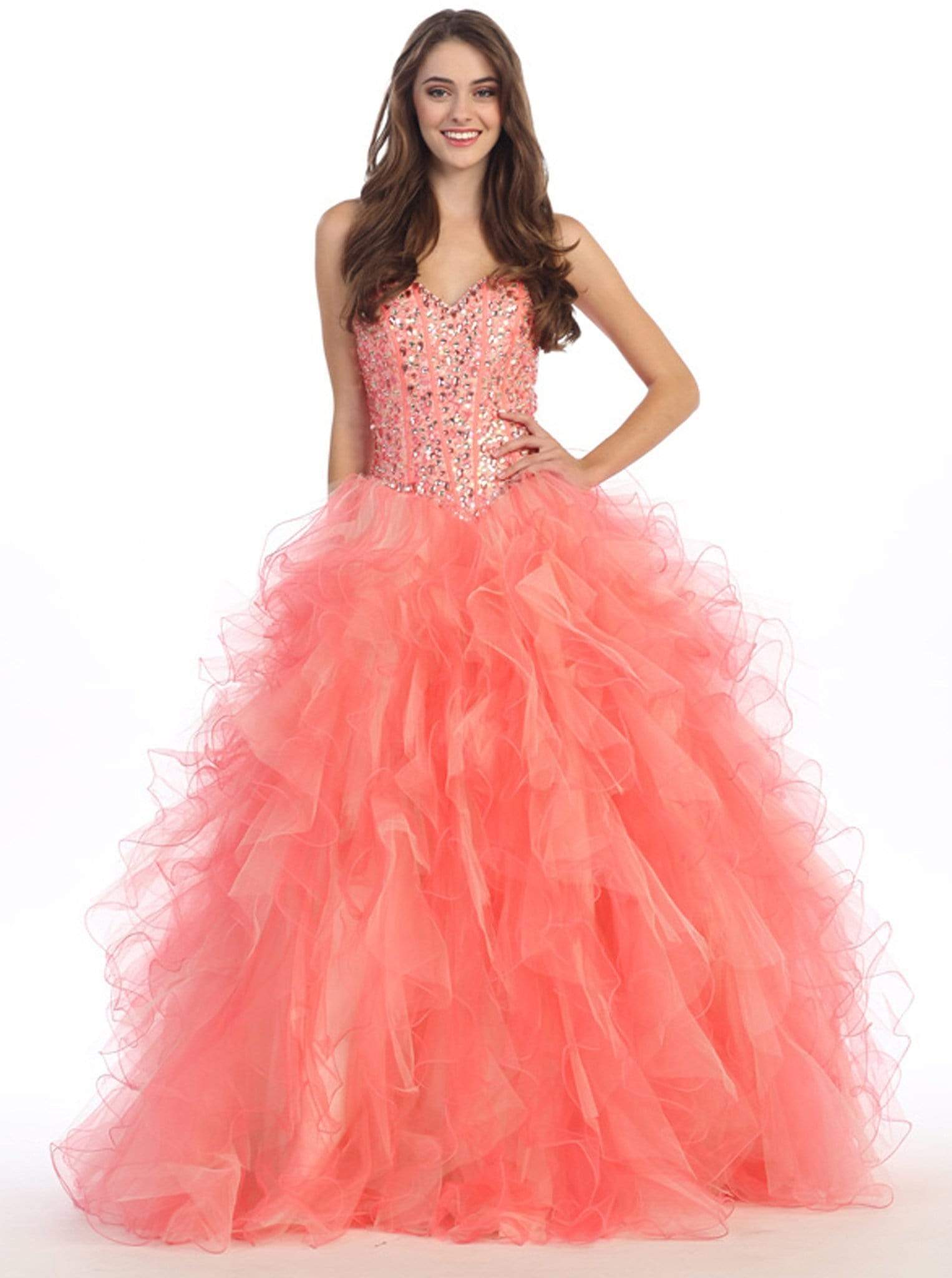 Strapless Curved Neck Floor-Length Tulle Prom Ball Gown Eureka Fashion 3050
