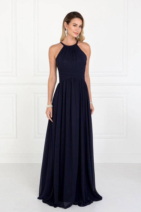 High Neck Teal Chiffon Long Party Dress