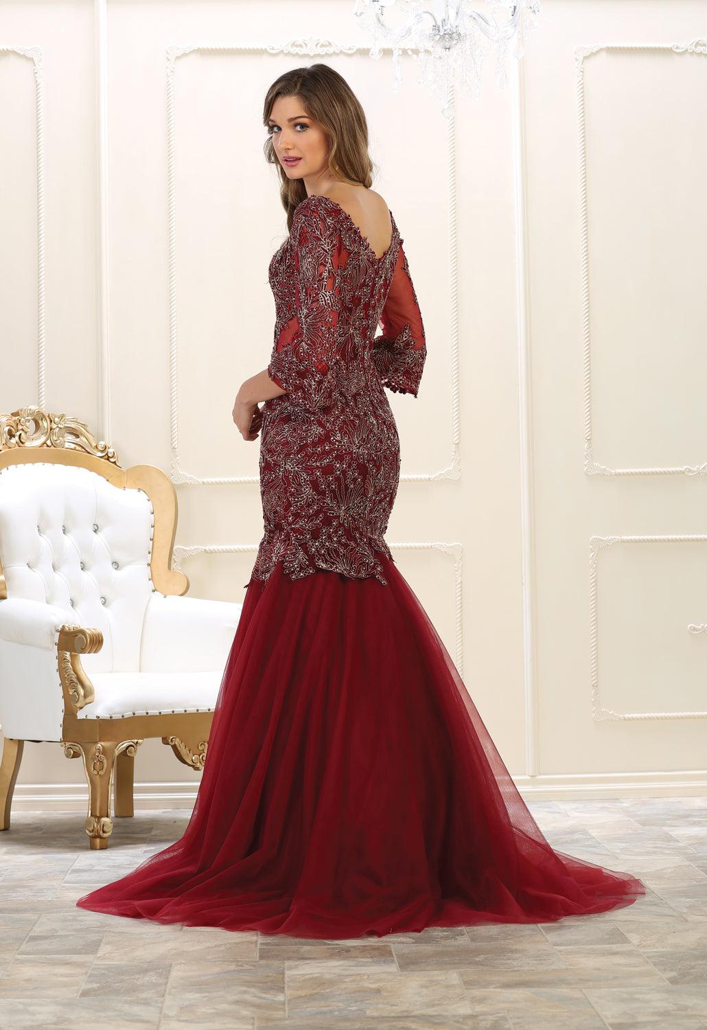 Evening Dress Long Sleeve Prom Gown Formal - The Dress Outlet May Queen