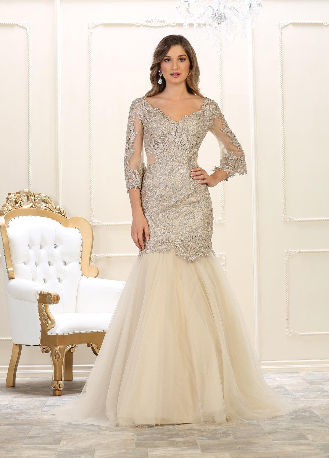 Evening Dress Long Sleeve Prom Gown Formal - The Dress Outlet May Queen