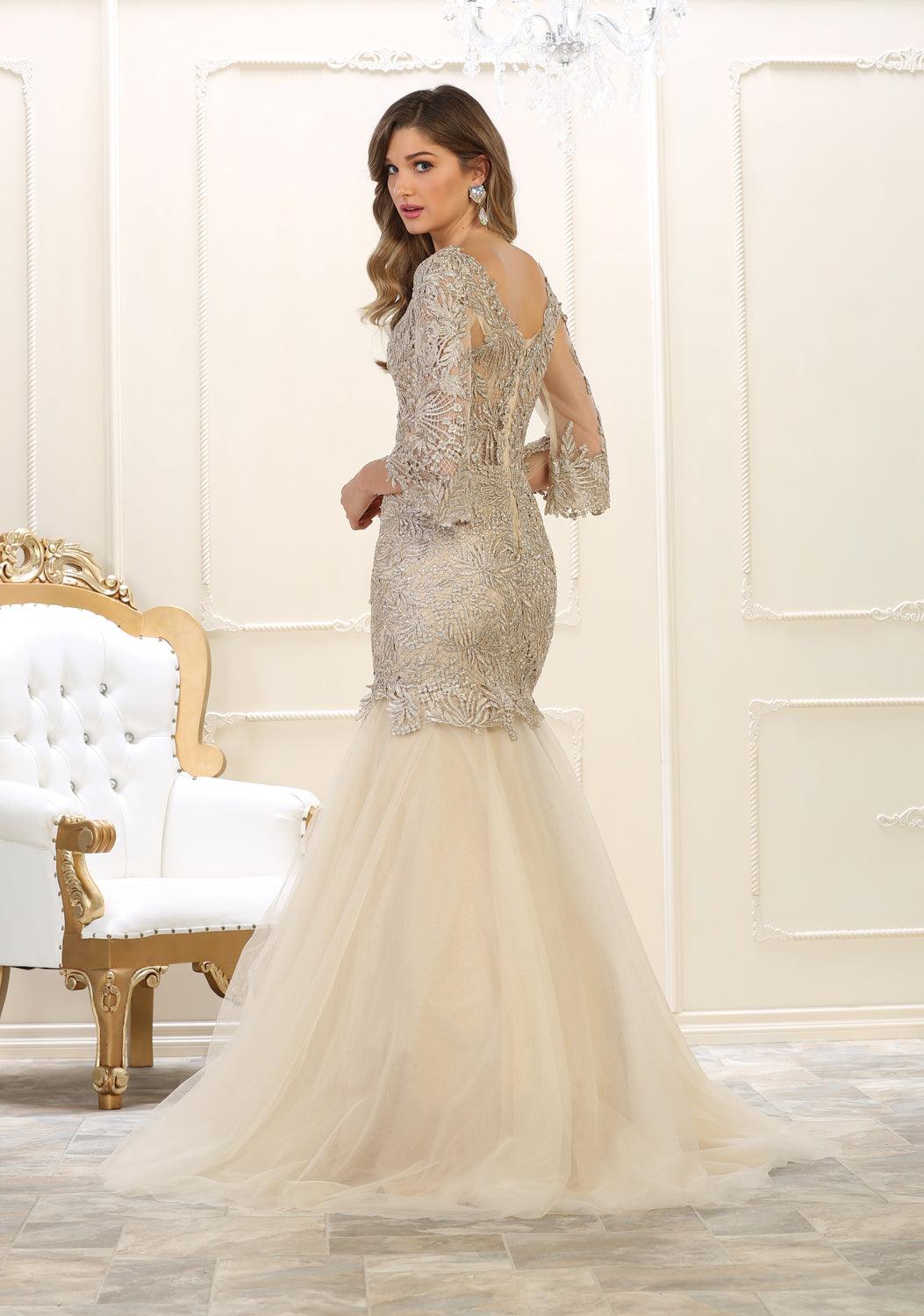 Evening Dress Long Sleeve Prom Gown Formal - The Dress Outlet May Queen