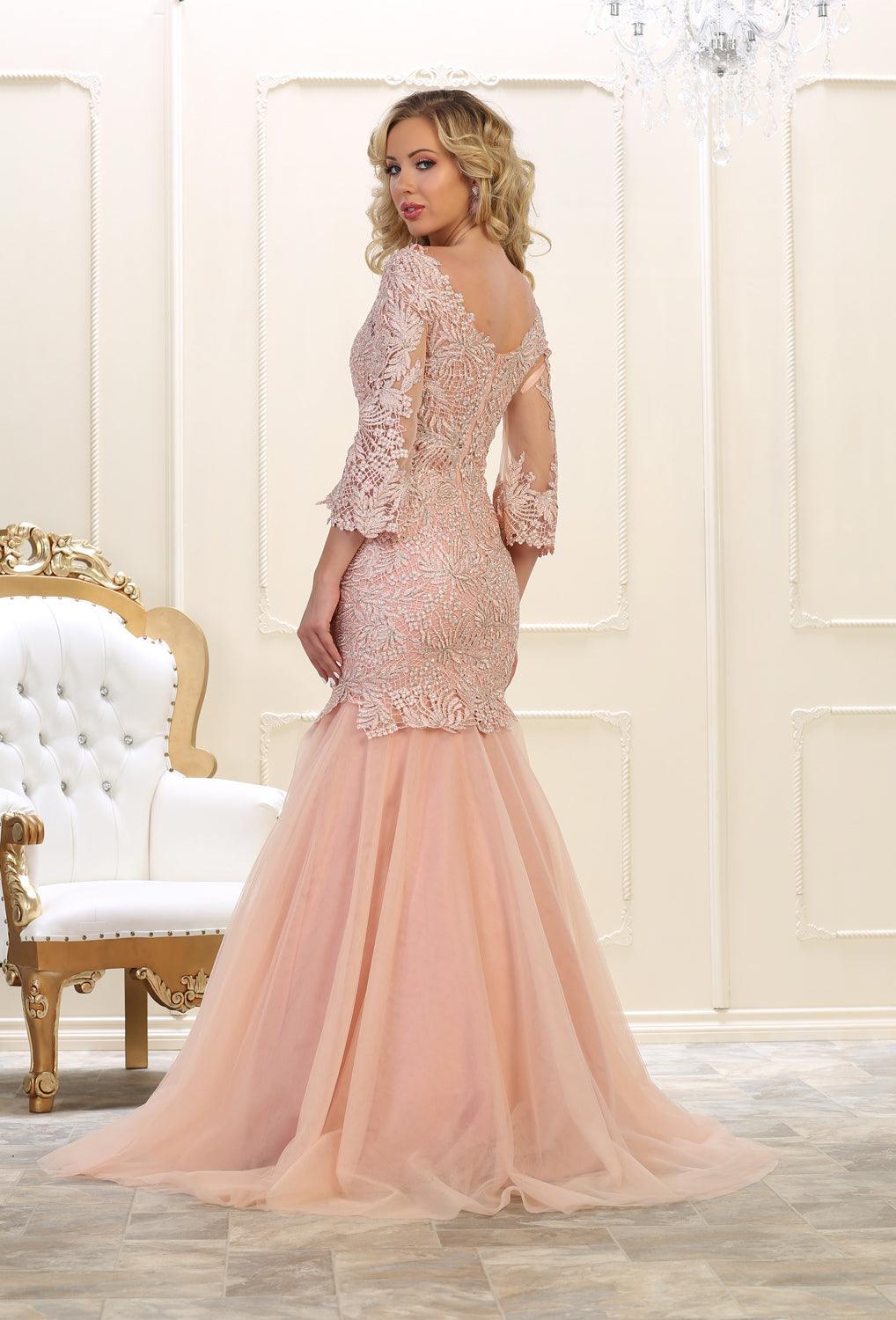 Evening Dress Long Sleeve Prom Gown Formal - The Dress Outlet May Queen