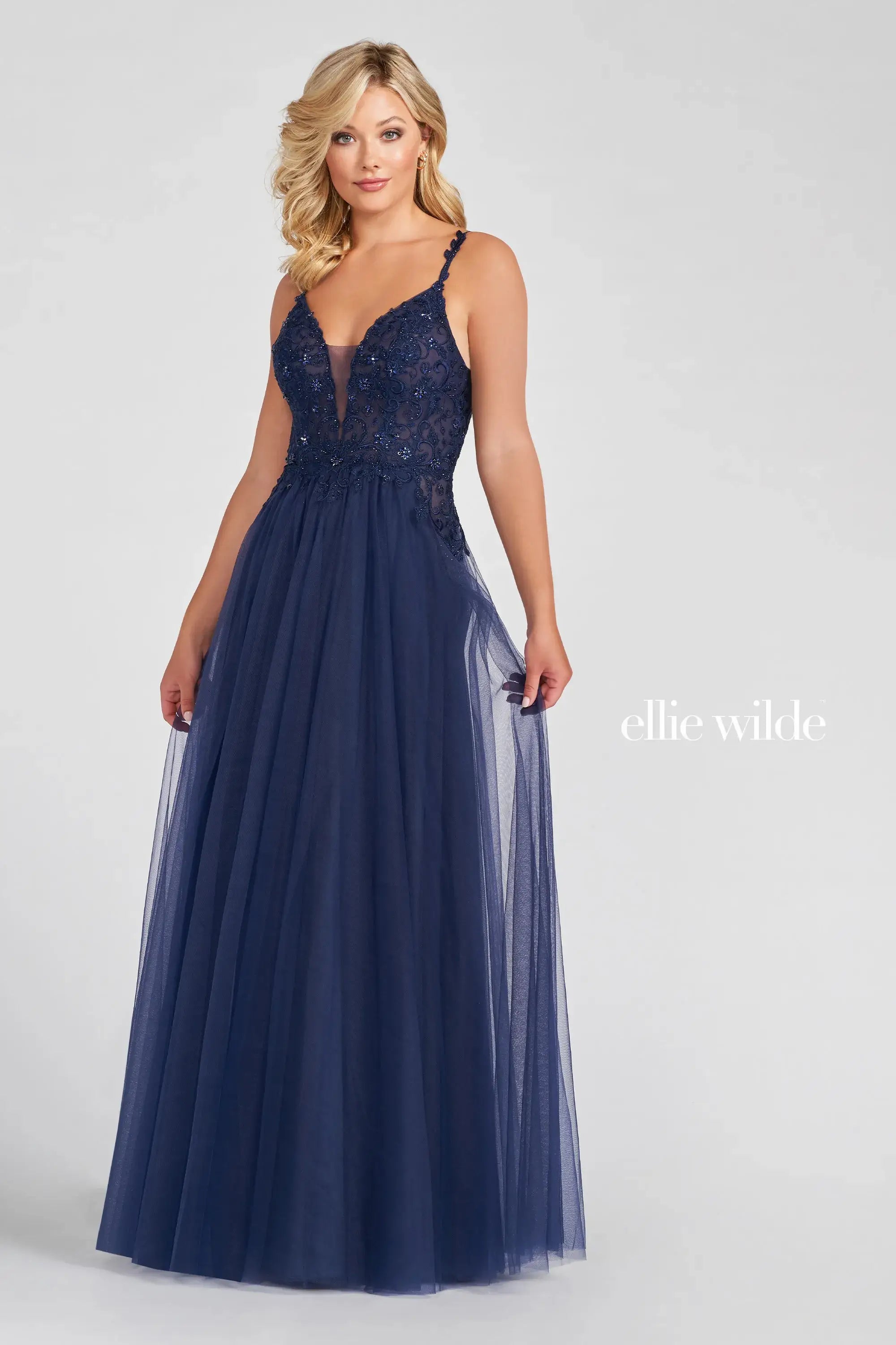 Prom Dresses Long Formal A Line Lace Applique Prom Dress Navy Blue
