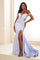 Prom Dresses Beaded Long Pleated High Slit Formal Prom Dress Blue Hydrangea