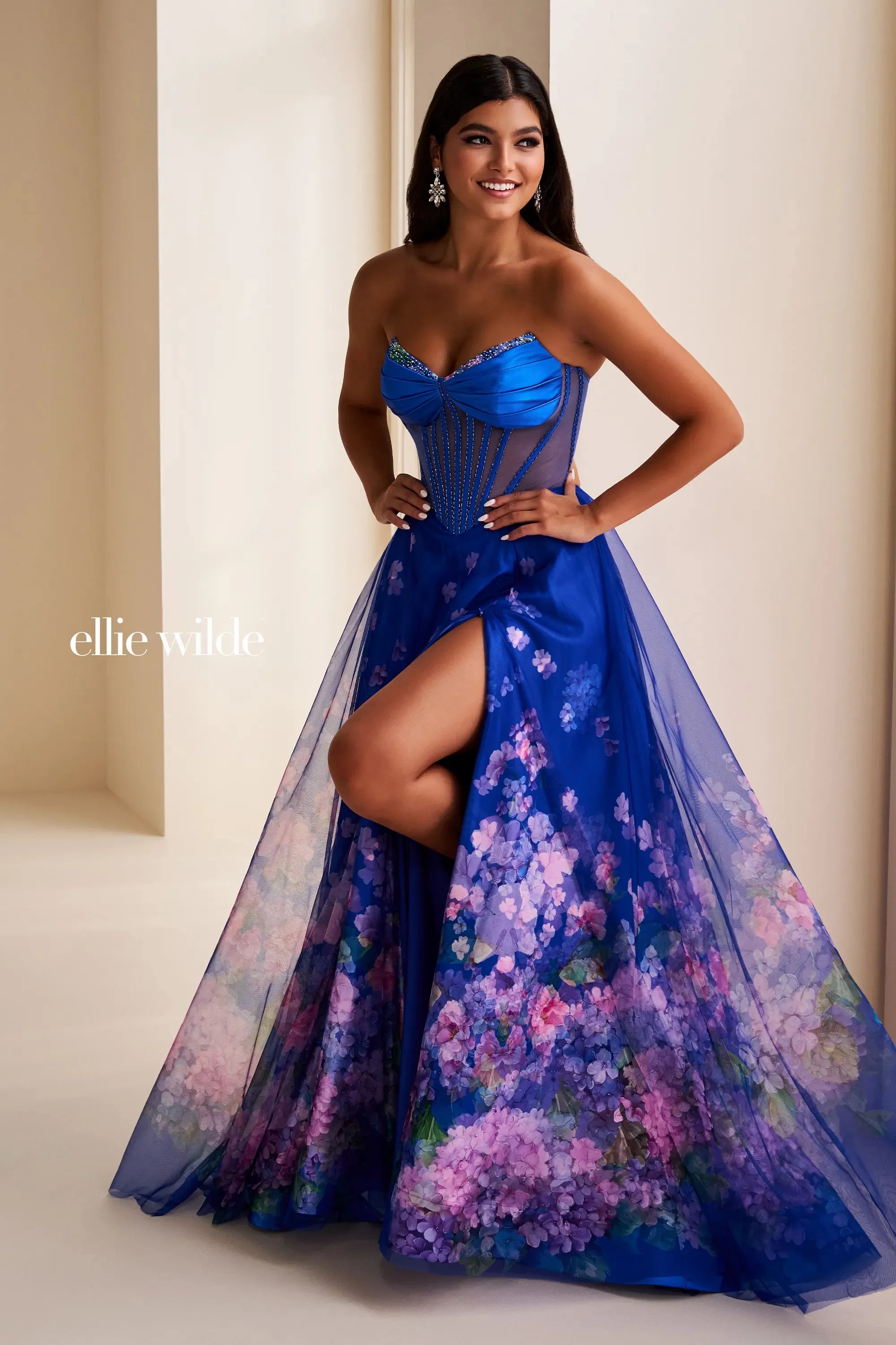 Prom Dresses Long Floral Print A Line Prom Dress Royal/Multi
