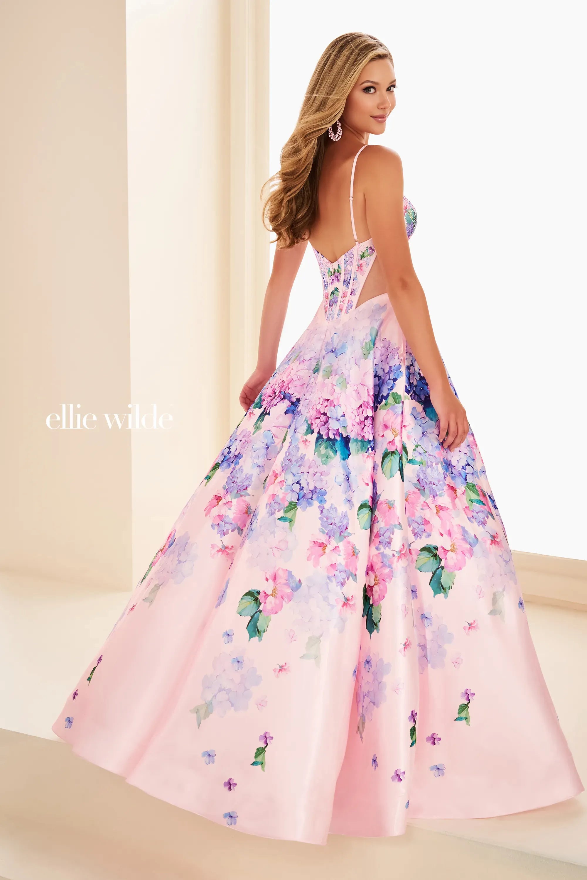 Prom Dresses Corset Ball Gown Floral Print Long Formal Prom Dress Light Pink/Multi