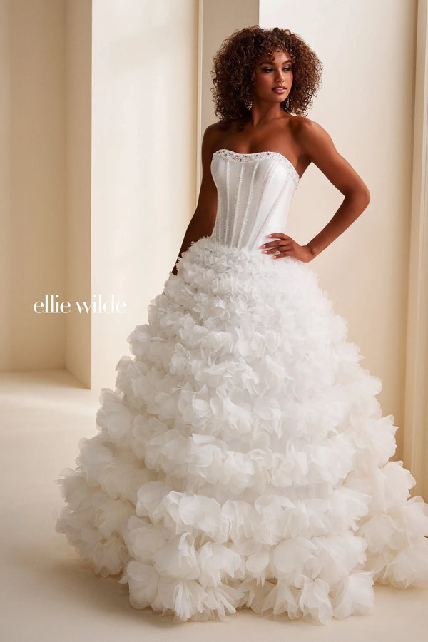 Ellie Wilde 37006 Corset Ruffle Ball Gown Bridal Wedding Dress