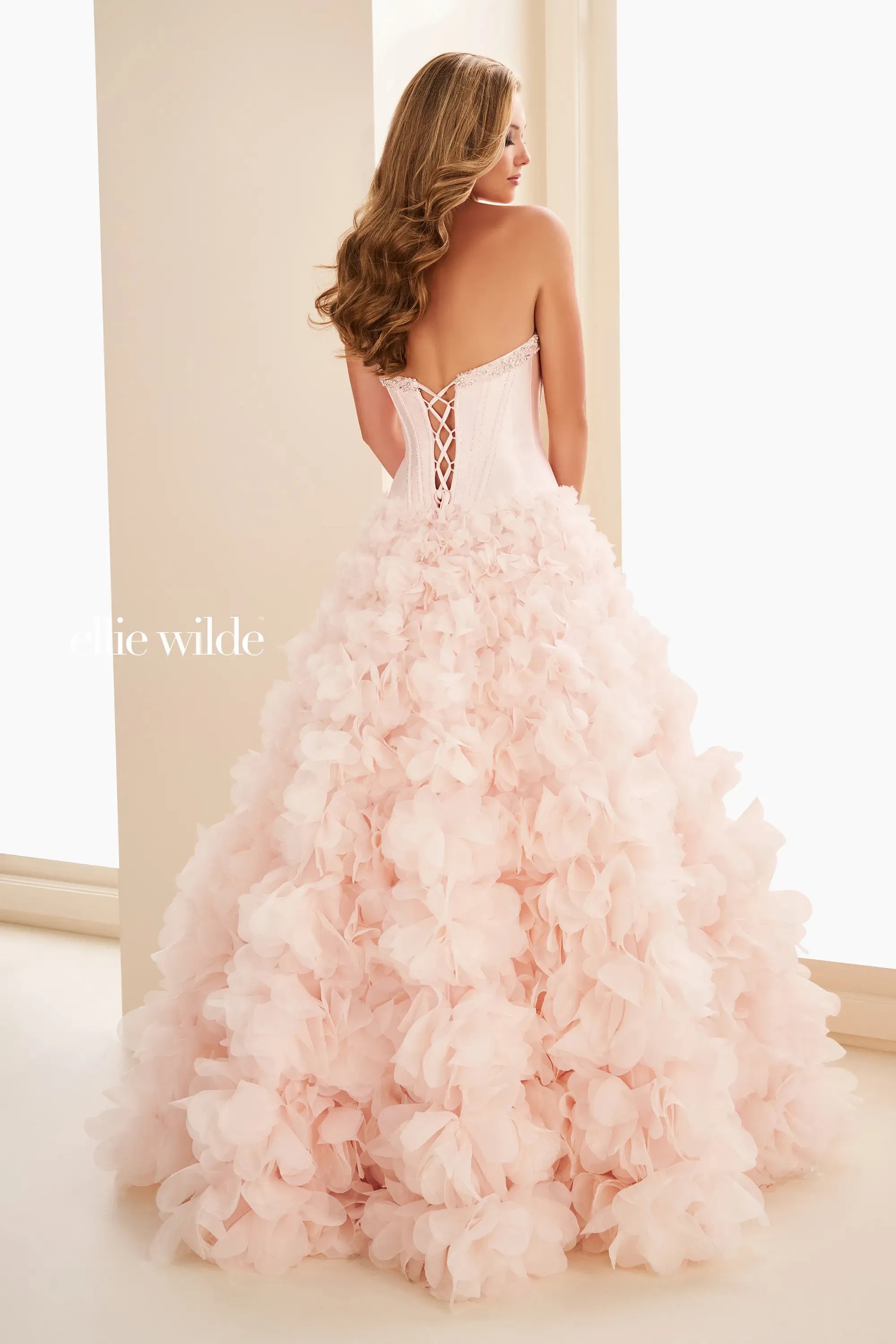 Prom Dresses Corset Ruffle Ball Gown Long Formal Prom Dress Petal Pink