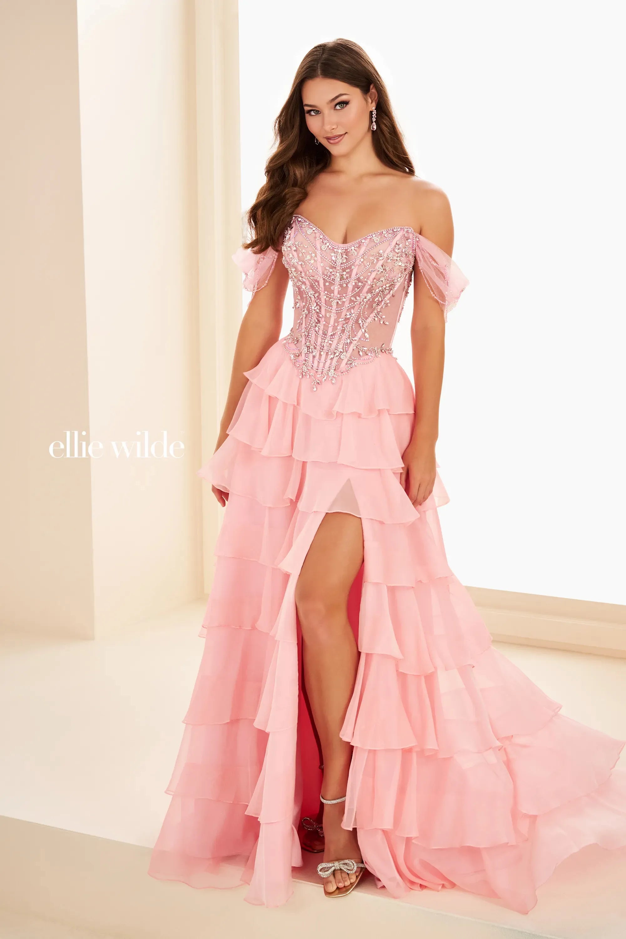 Ellie Wilde 37018 Long Formal Sequin Beaded A Line Prom Dress – The Dress  Outlet