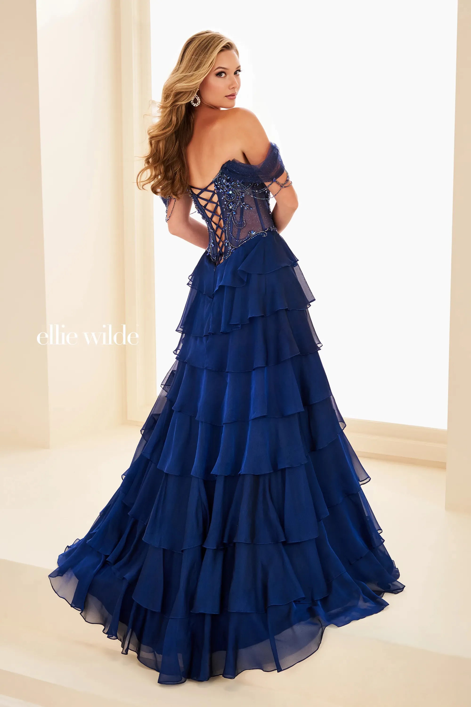 Ellie Wilde EW37018 Off-the-Shoulder Ruffle Gown