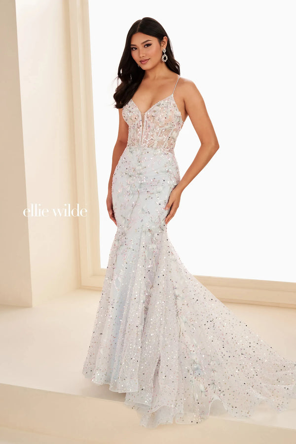 Ellie Wilde 37021 Glitter Corset Beaded Bridal Sequin Wedding Dress