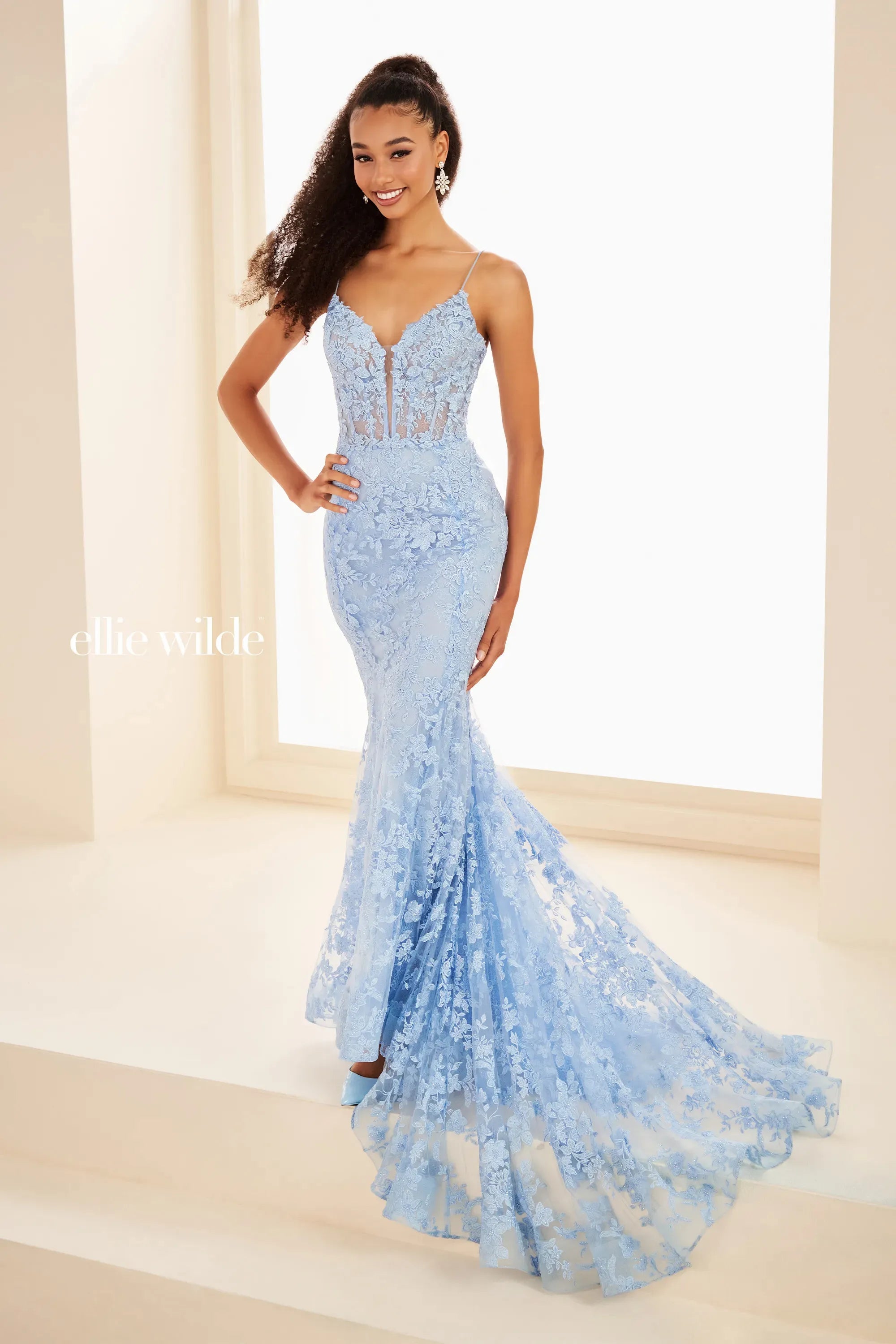 Prom Dresses Long Lace Formal Mermaid Prom Dress Light Blue