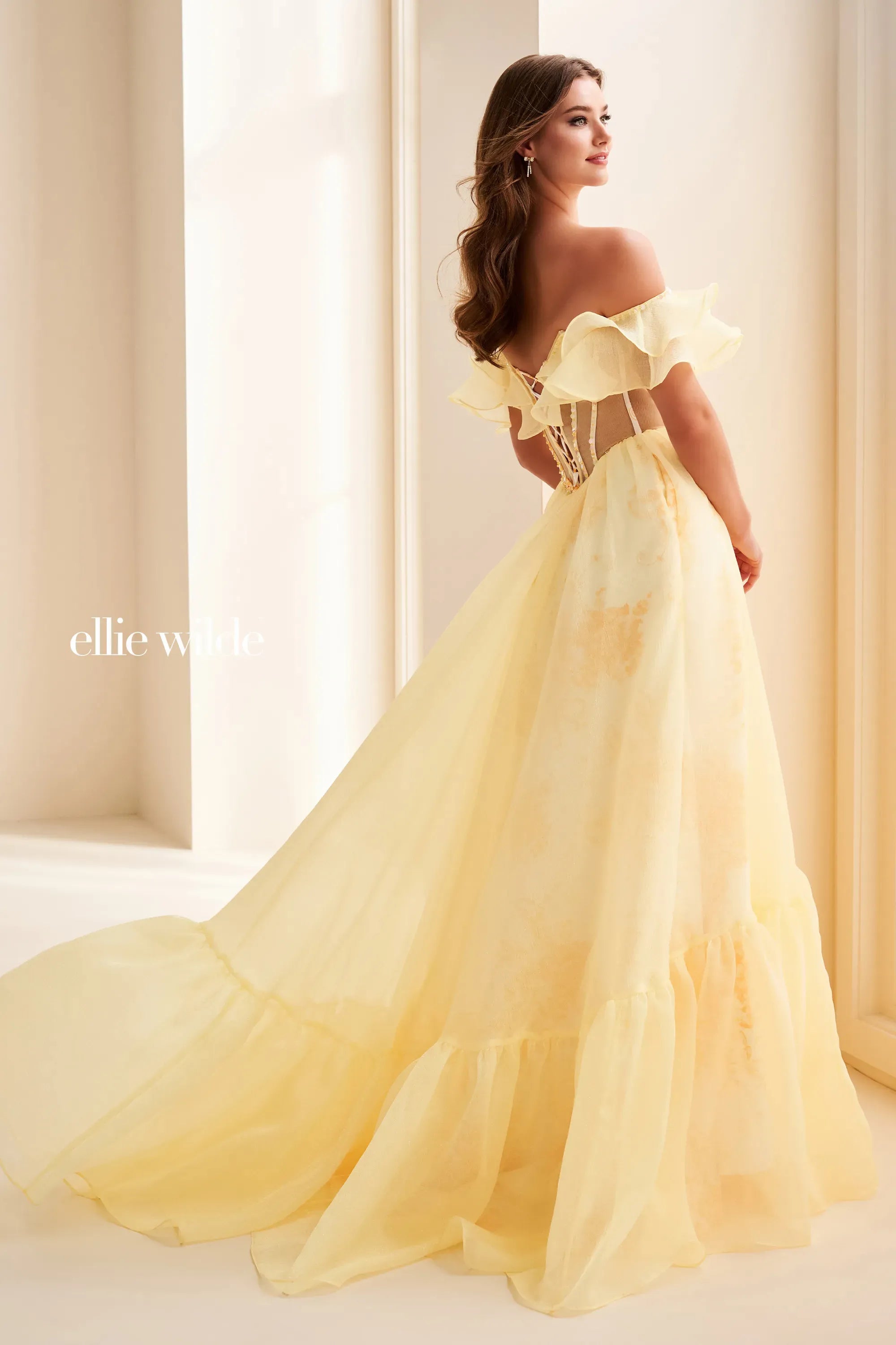 Prom Dresses Ruffle Long Formal Corset Ball Gown Prom Dress Canary Yellow