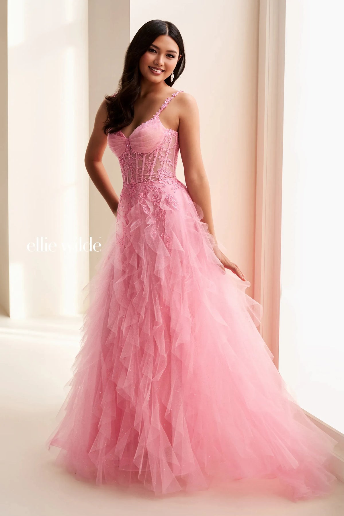 Prom Dresses Ball Gown Corset Ruffle Long Formal Prom Dress Candy Pink