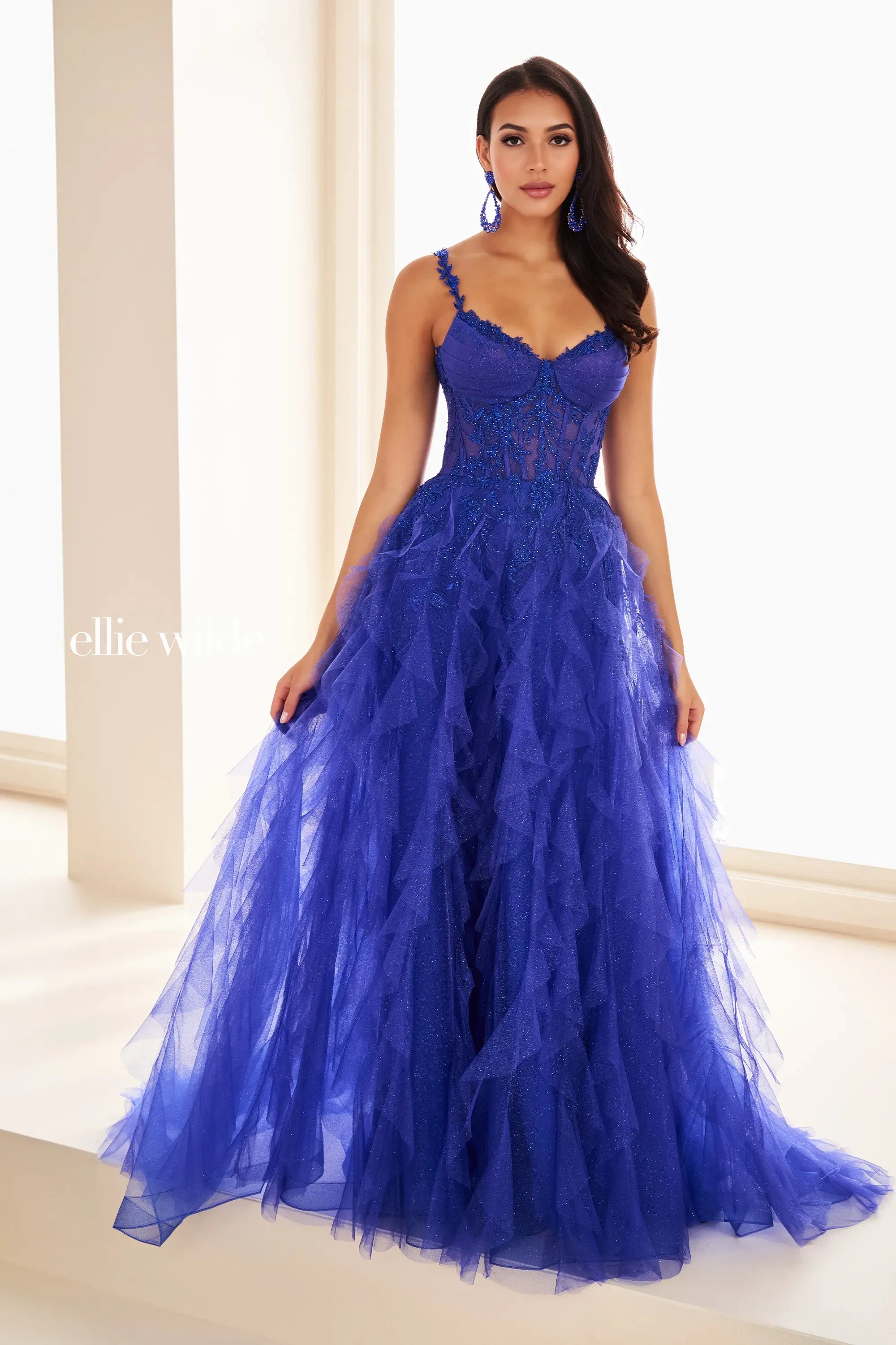 Prom Dresses Ball Gown Corset Ruffle Long Formal Prom Dress Royal Blue