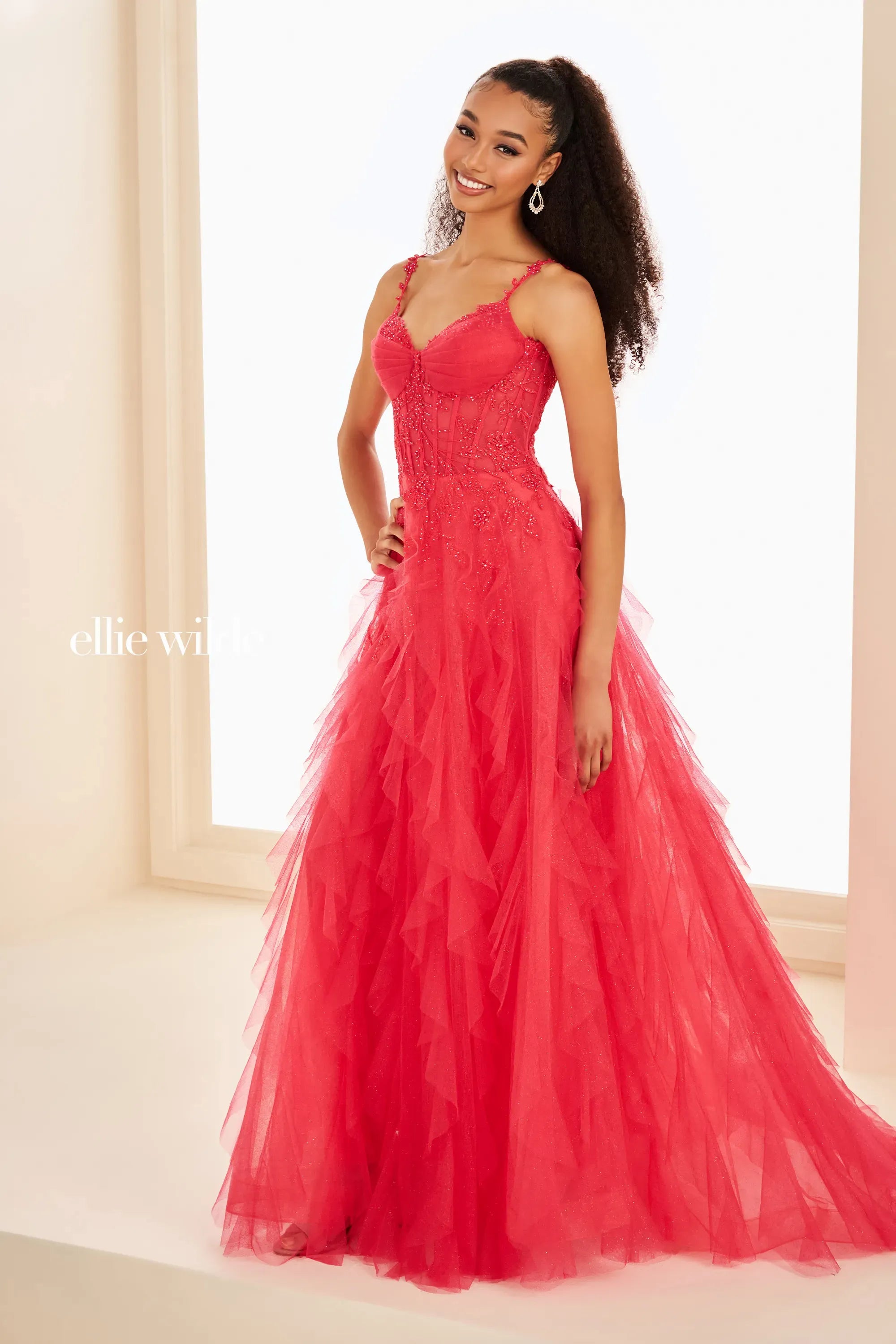 Prom Dresses Ball Gown Corset Ruffle Long Formal Prom Dress Strawberry