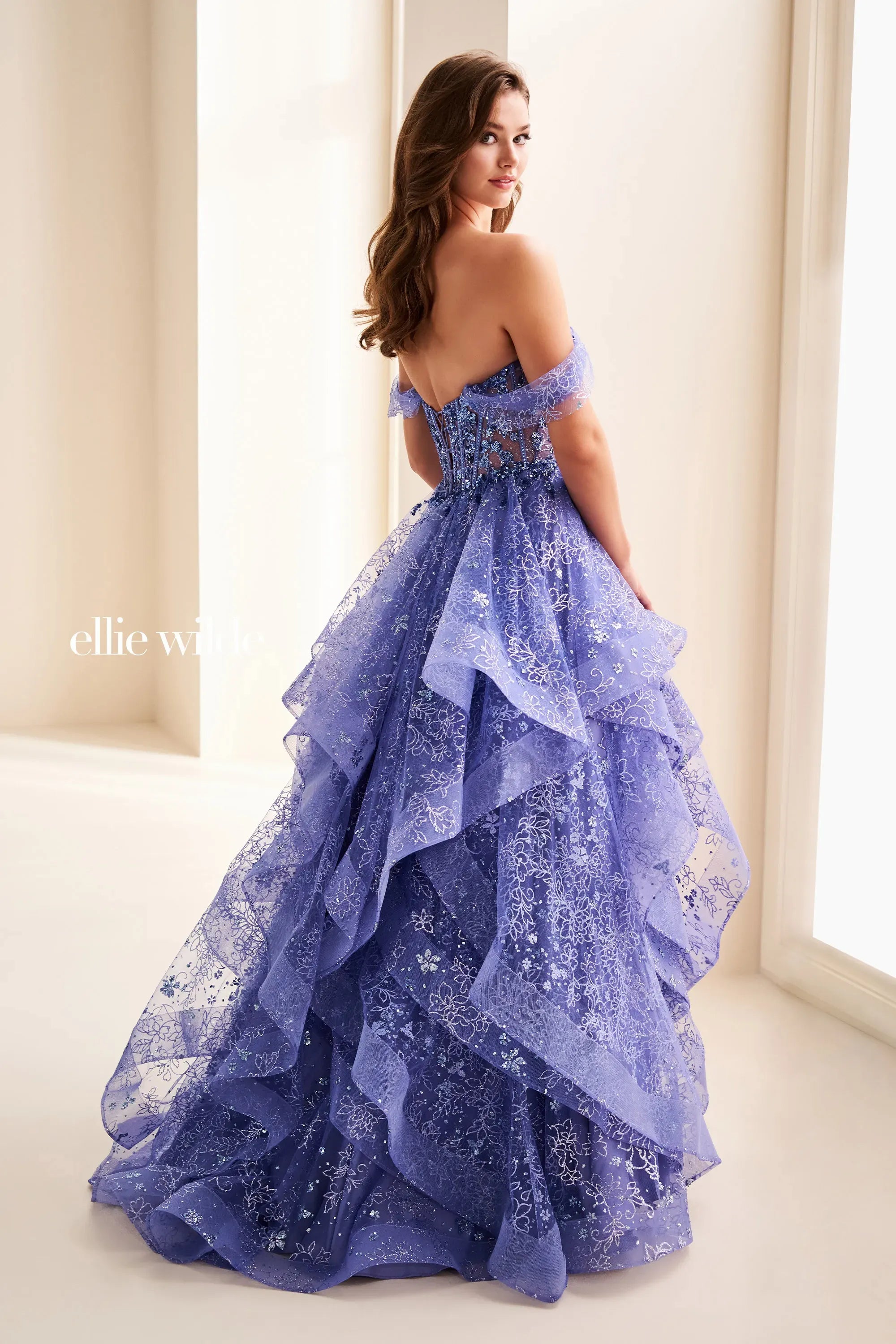 Prom Dresses Ruffle Long Formal Floral Sequin Prom Dress Dusk