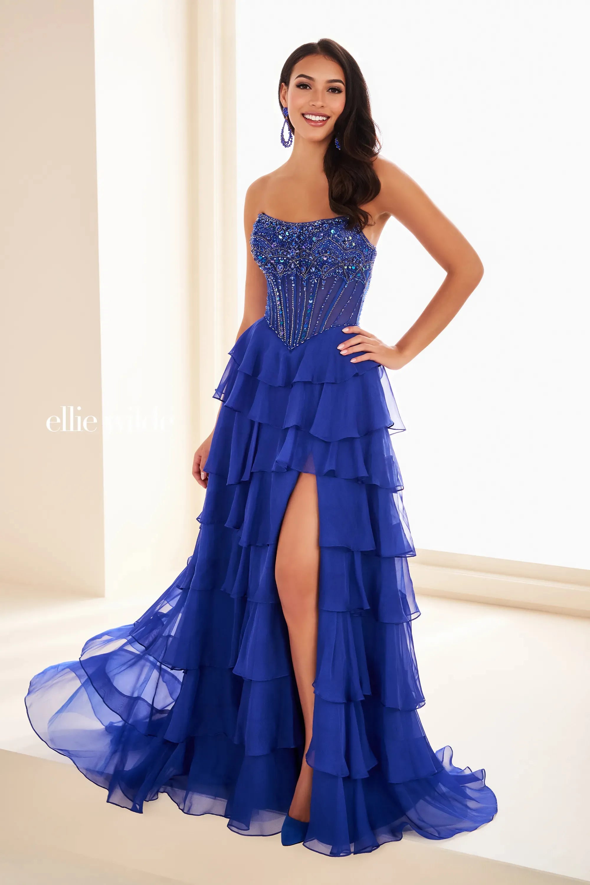 Ellie Wilde 37057 Beaded Long Formal Ruffle Prom Dress The Dress Outlet Ellie Wilde 37057 Beaded Long Formal Ruffle Prom Dress The Dress Outlet