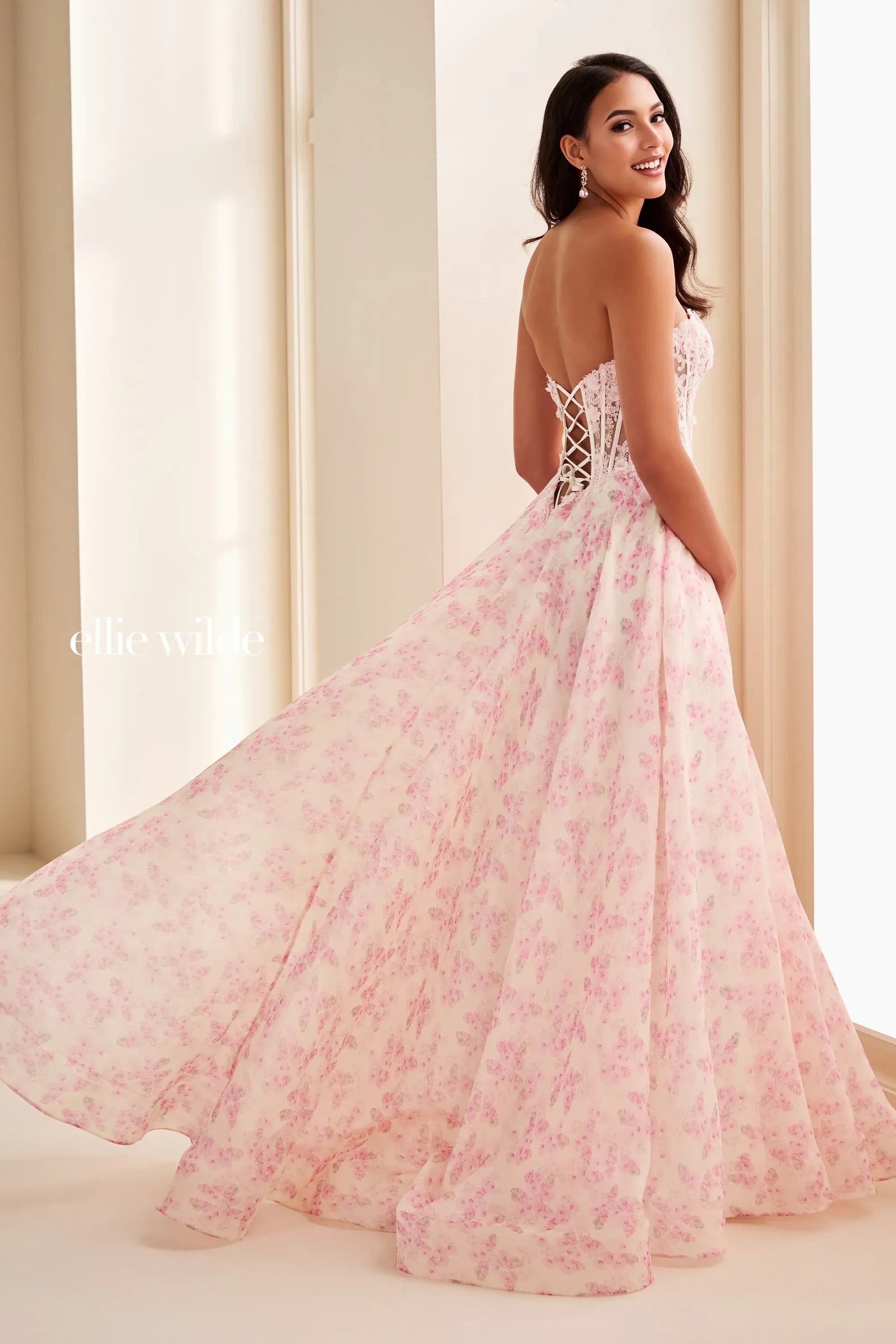 Prom Dresses Corset 3D Floral Print Lace Long Formal Prom Dress Strawberry Shortcake
